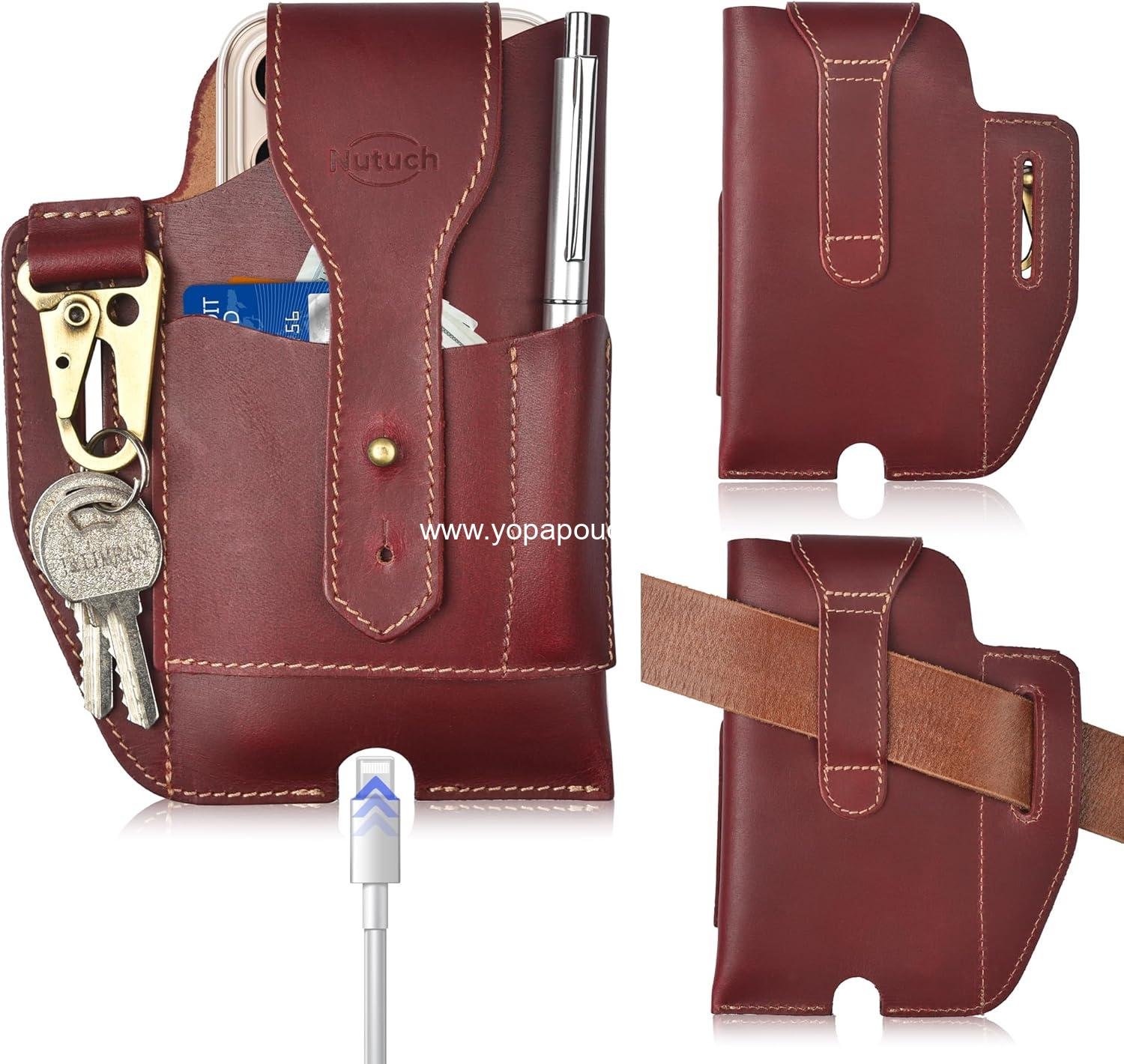 Wholesale Genuine Leather Phone Holster with Belt Loop | Cell Phone Pouch for iPhone and Smartphones | Leather Case for Mobile Devices (Maroon 501) - Supplier