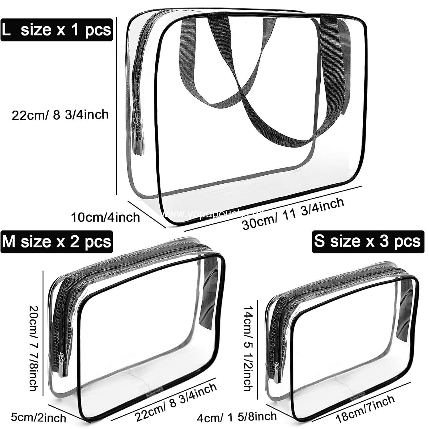 Wholesale Clear Makeup Bags Set, TSA Approved 6 Pcs Transparent PVC Cosmetic Bags with Zipper Handle for Portable Travel Organization (Black) Supplier