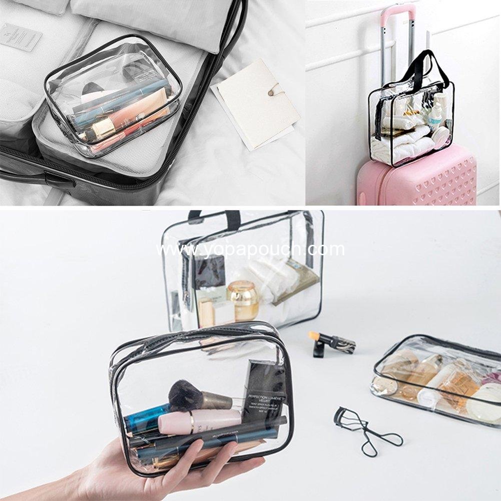 Wholesale Clear Makeup Bags Set, TSA Approved 6 Pcs Transparent PVC Cosmetic Bags with Zipper Handle for Portable Travel Organization (Black) Supplier