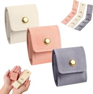 3PCS Mini Travel Jewelry Bag, Mini Travel Jewelry Roll Bag with Buckle, Small Jewelry Travel Case, Portable Foldable Travel Jewelry Organizer Case, Small Jewelry Box for Earrings, Rings, Necklaces