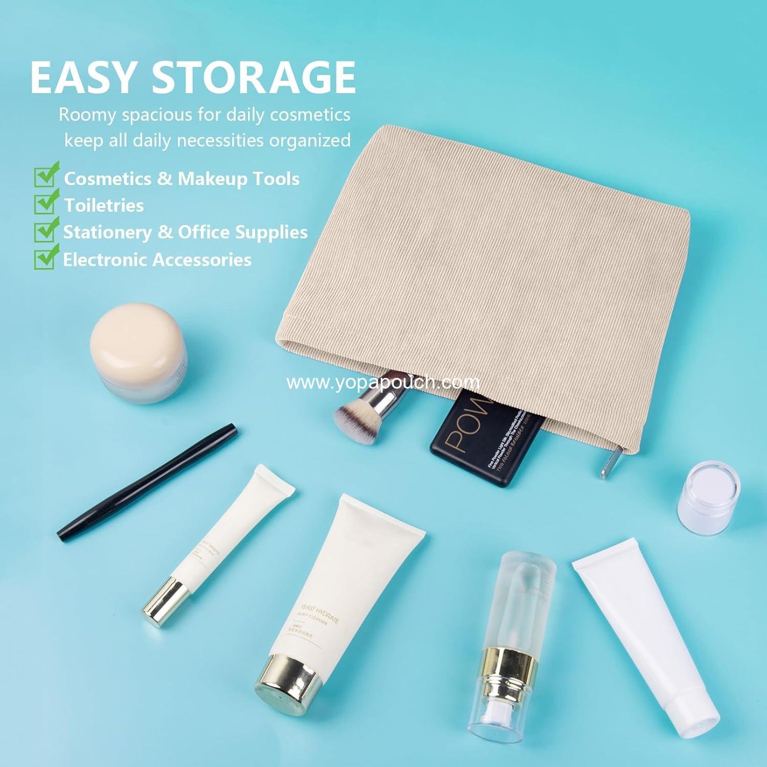 Wholesale 2PCS Cosmetic Bags for Women Makeup Pouch Small Corduroy Travel Makeup Bag with Zipper Toiletry Organizer Supplier