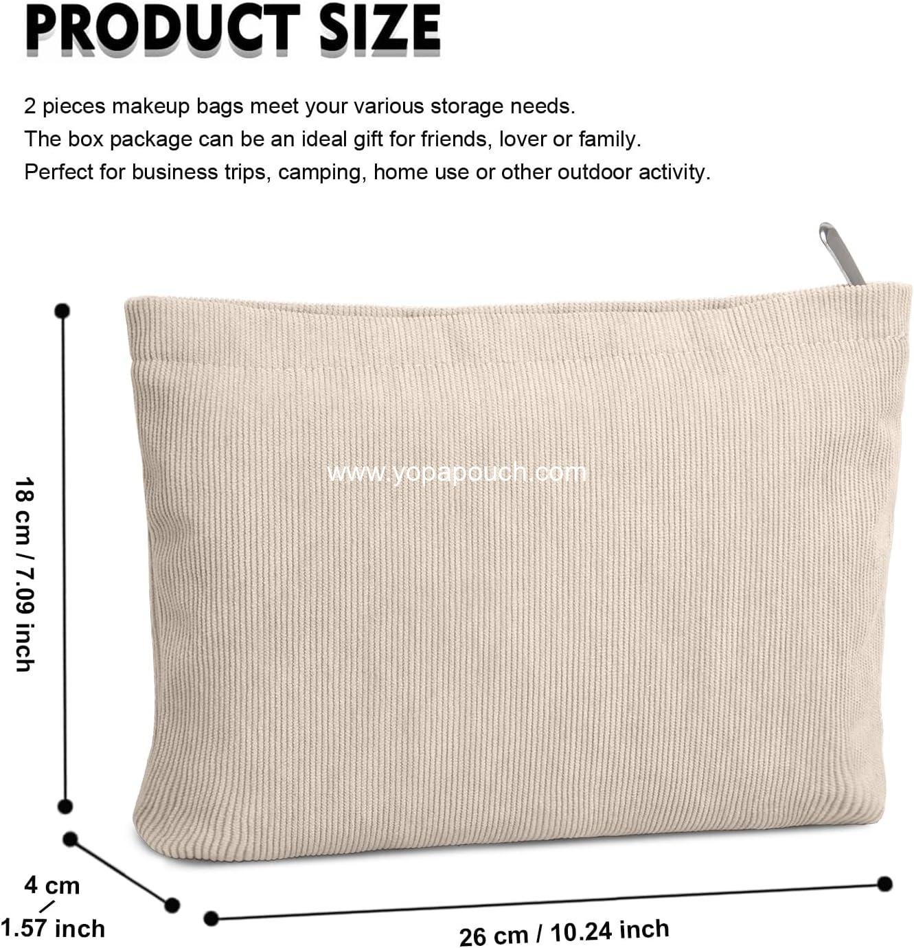 Wholesale 2PCS Cosmetic Bags for Women Makeup Pouch Small Corduroy Travel Makeup Bag with Zipper Toiletry Organizer Supplier