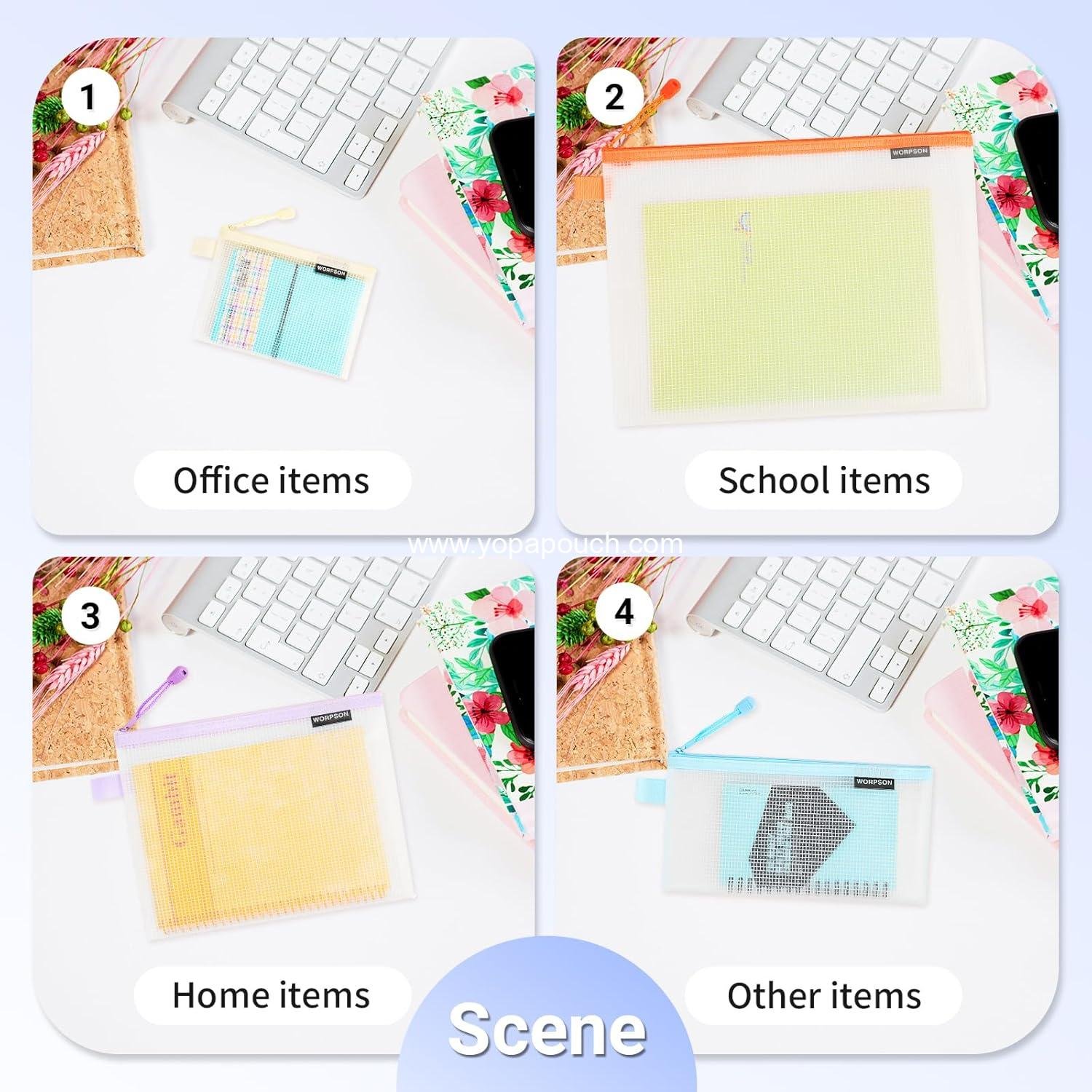 Wholesale EVA Frosted Mesh Zipper Pouch Bags, 18 Pcs in 6 Sizes and 6 Colors, Waterproof Pouches for Travel, School Supplies, Office, and Home Organization - Supplier