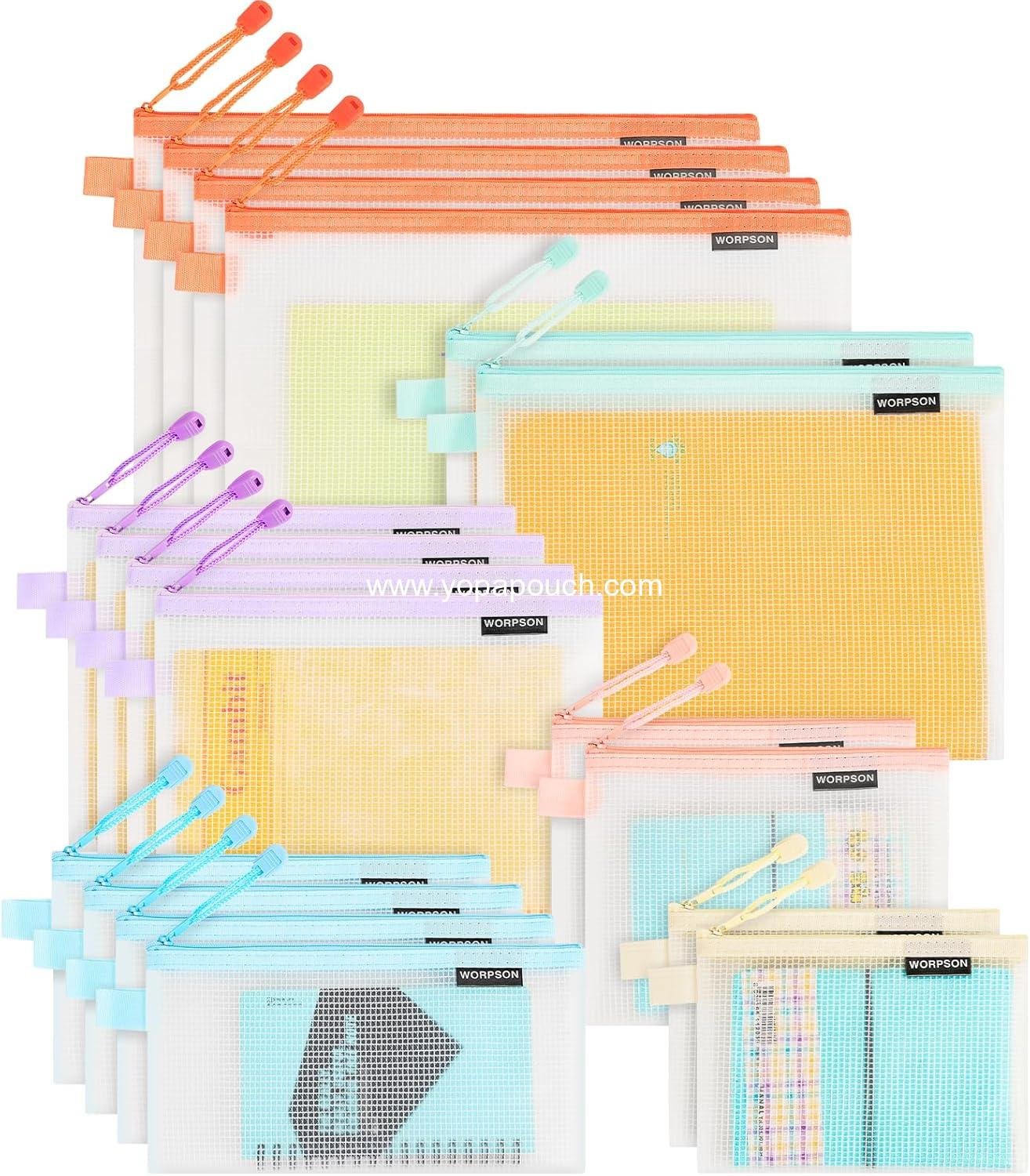 Wholesale EVA Frosted Mesh Zipper Pouch Bags, 18 Pcs in 6 Sizes and 6 Colors, Waterproof Pouches for Travel, School Supplies, Office, and Home Organization - Supplier