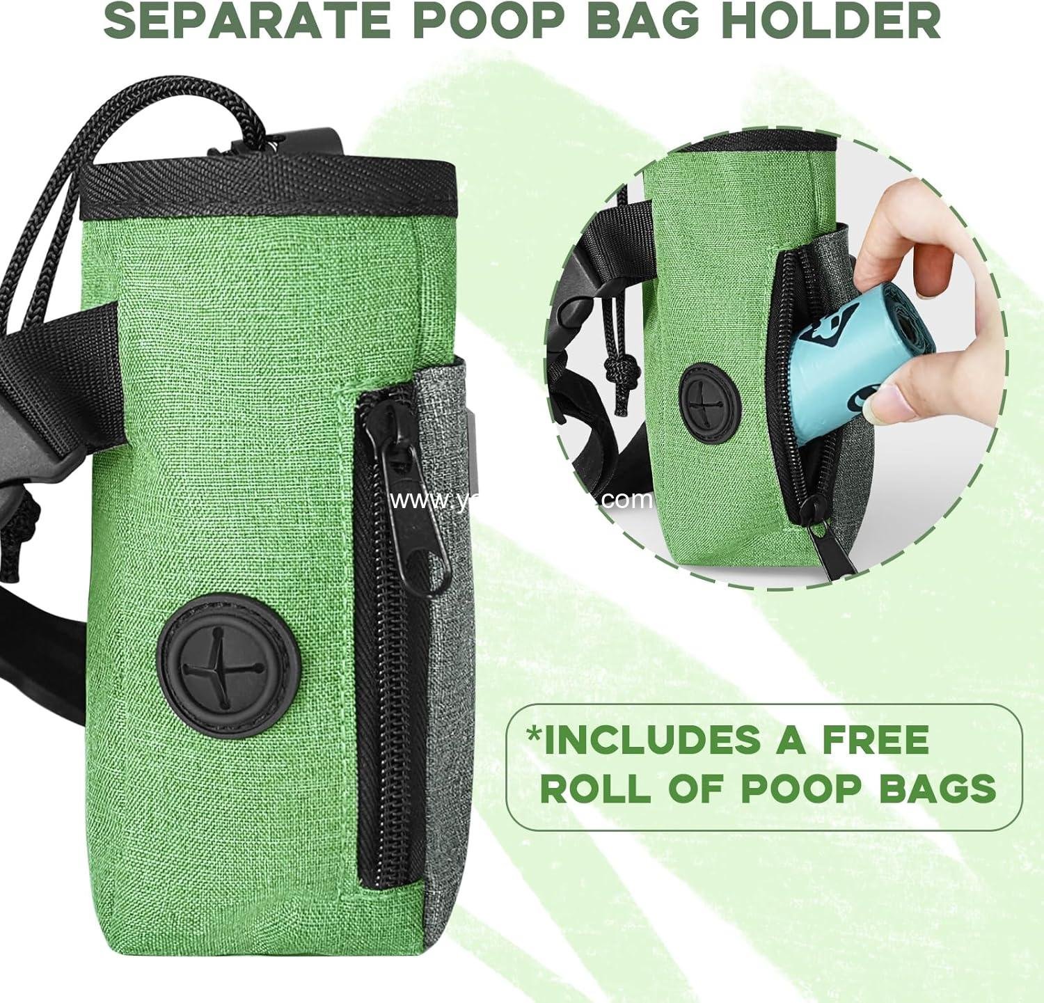 Wholesale Dog Treat Pouch - Stylish Green & Grey Design - Large Capacity Bag for Walks, Outdoor Activities, Travel, and Training - Includes 1 Poop Bag - Supplier