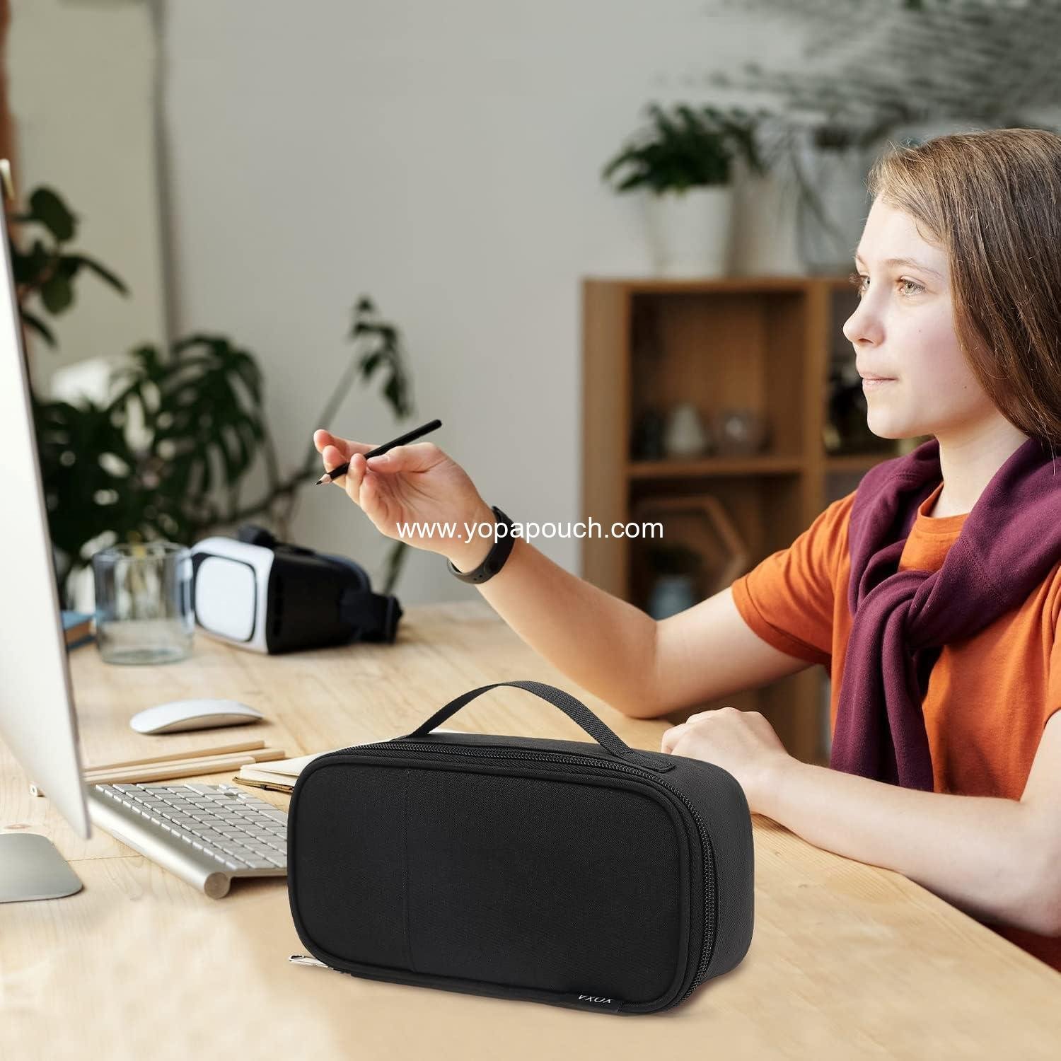 Wholesale Large Capacity Multi-Slot Pencil Case Durable Portable Makeup Bag with Handle for Office - Manufacturer