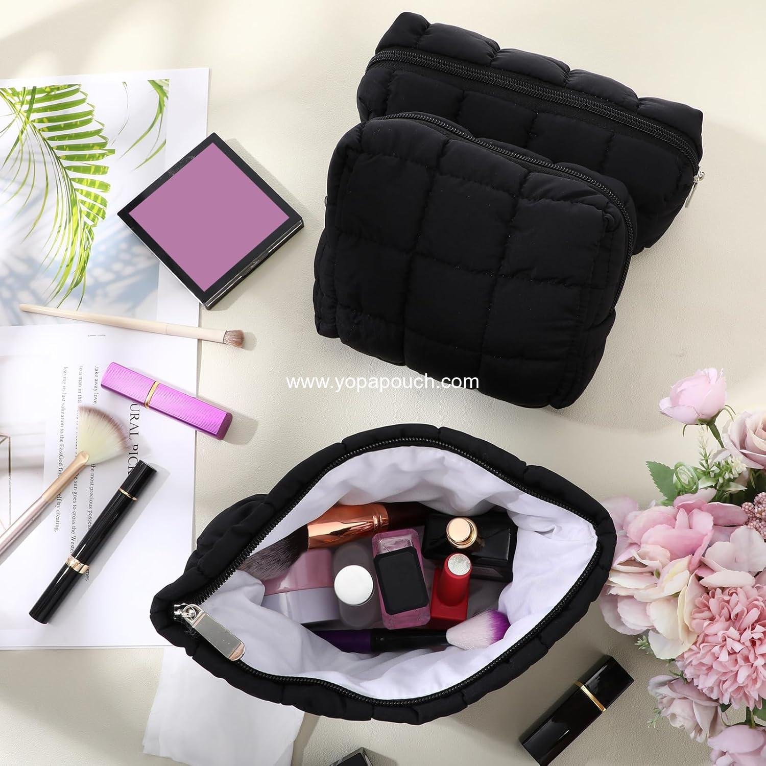 OEM 3 Pcs Cute Checkered Puffy Makeup Bag Quilted Cosmetic Pouch for Women Travel Toiletry Organizer Zipper Pouch Preppy Pencil Case Supplier