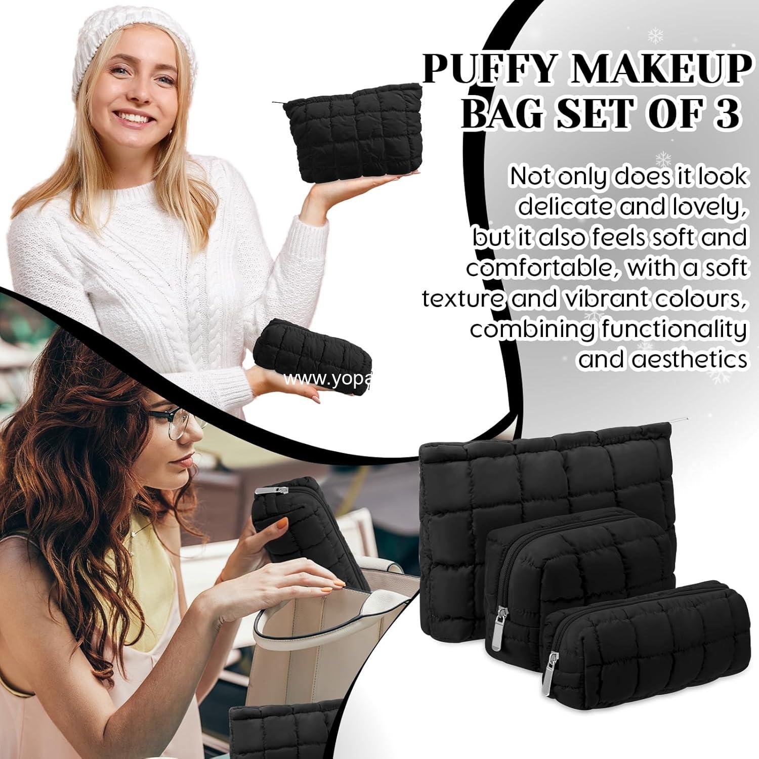 OEM 3 Pcs Cute Checkered Puffy Makeup Bag Quilted Cosmetic Pouch for Women Travel Toiletry Organizer Zipper Pouch Preppy Pencil Case Supplier