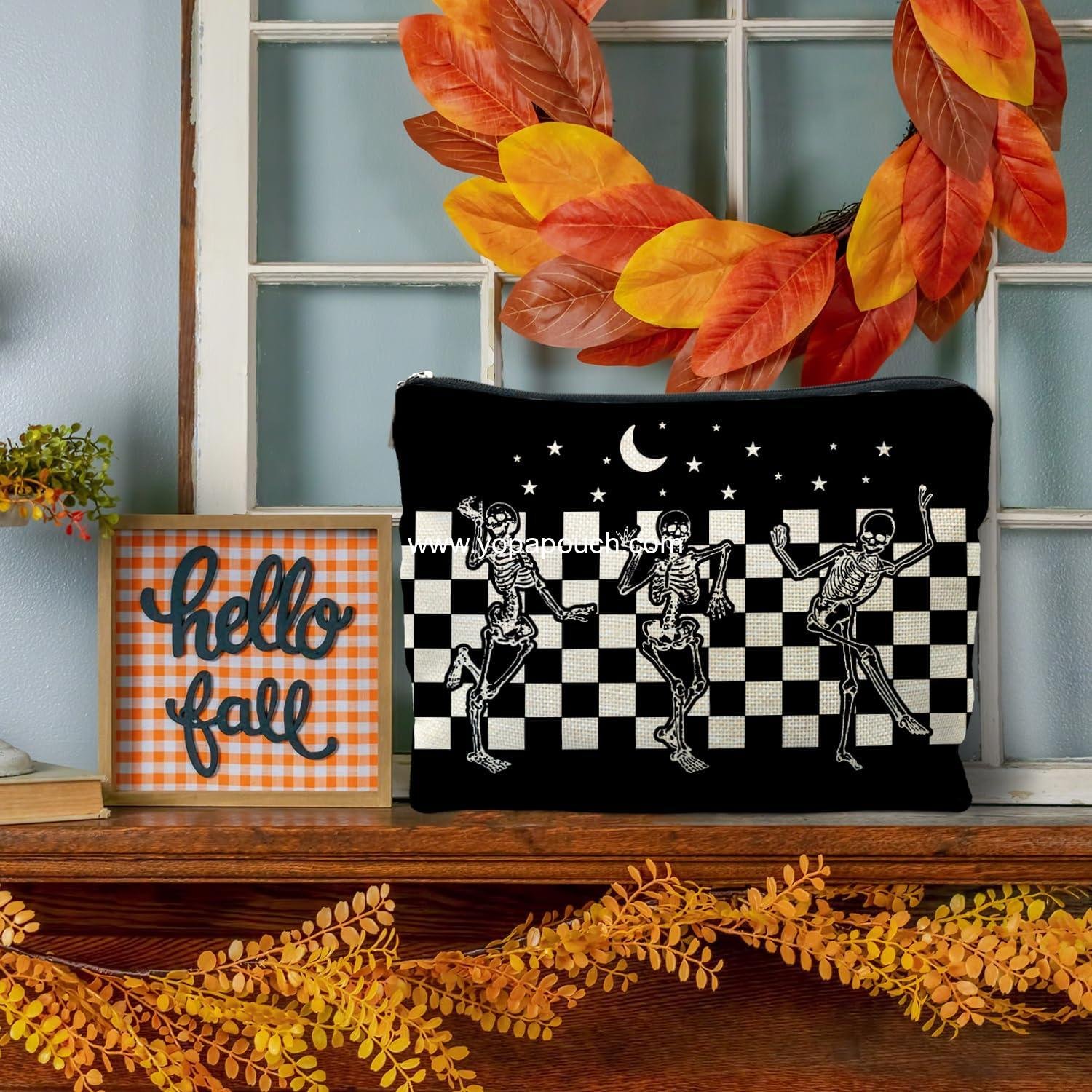 Wholesale Gothic Horror Skeleton Black Makeup Bag Cosmetic Pouch for Women - Spooky Gifts Factory