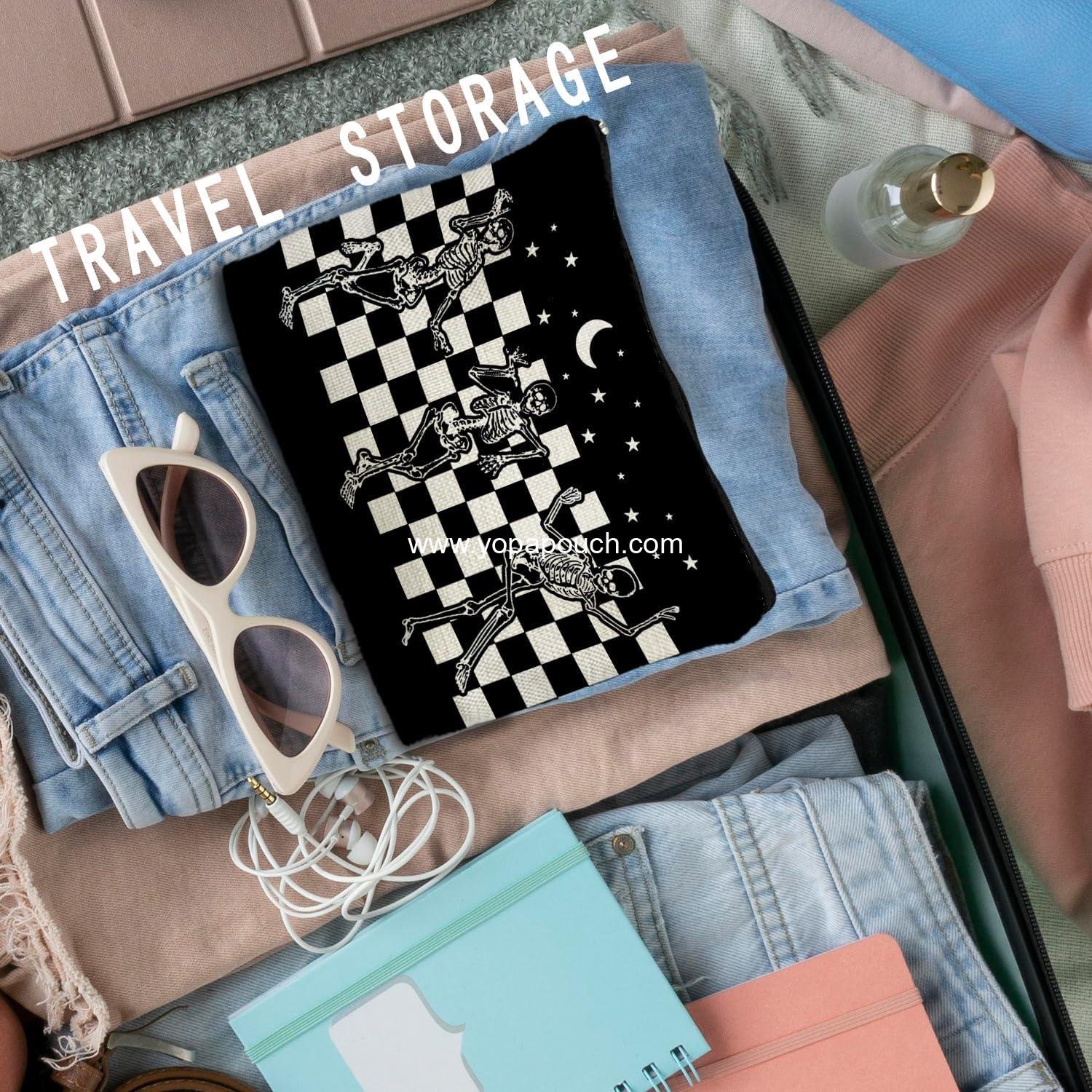 Wholesale Gothic Horror Skeleton Black Makeup Bag Cosmetic Pouch for Women - Spooky Gifts Factory