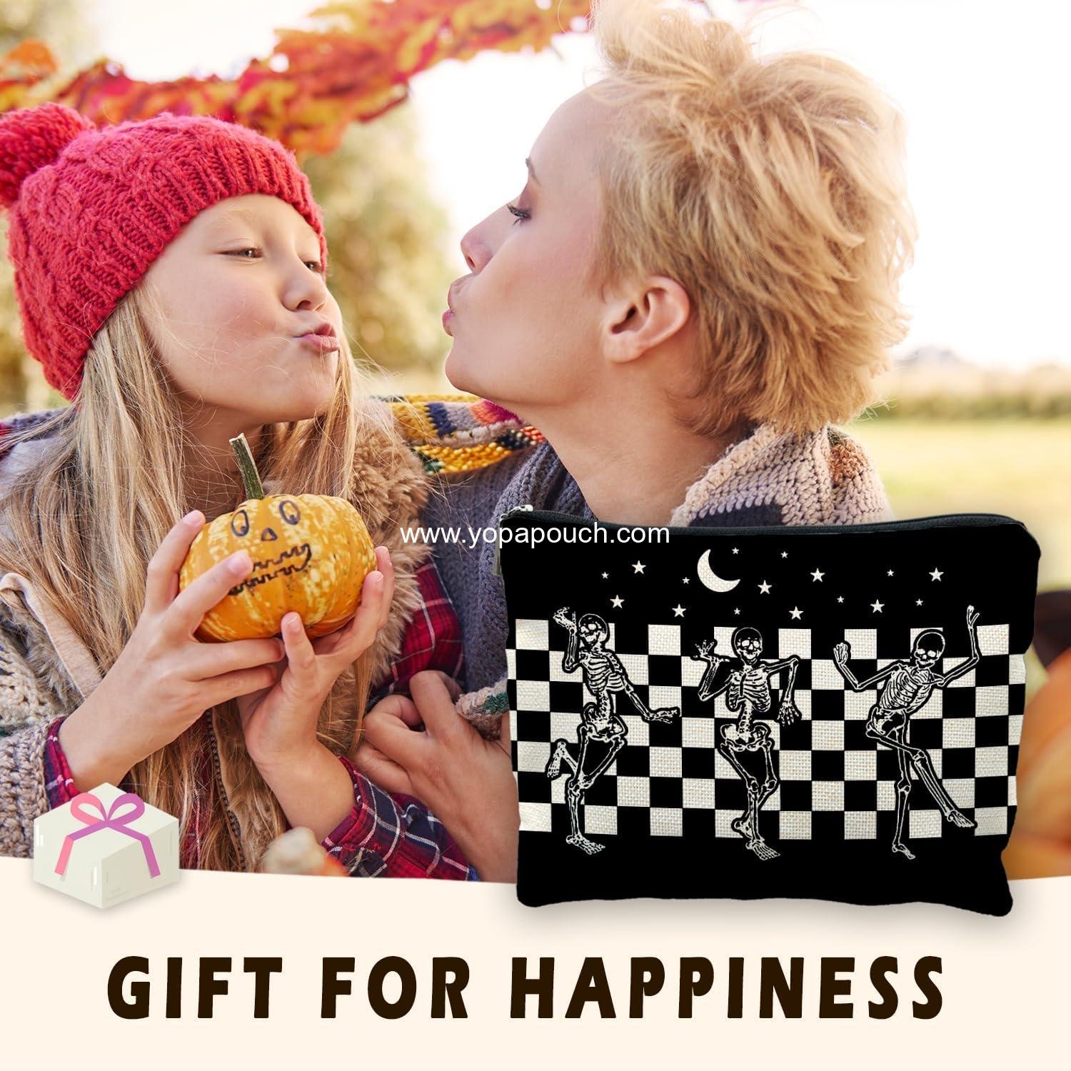 Wholesale Gothic Horror Skeleton Black Makeup Bag Cosmetic Pouch for Women - Spooky Gifts Factory