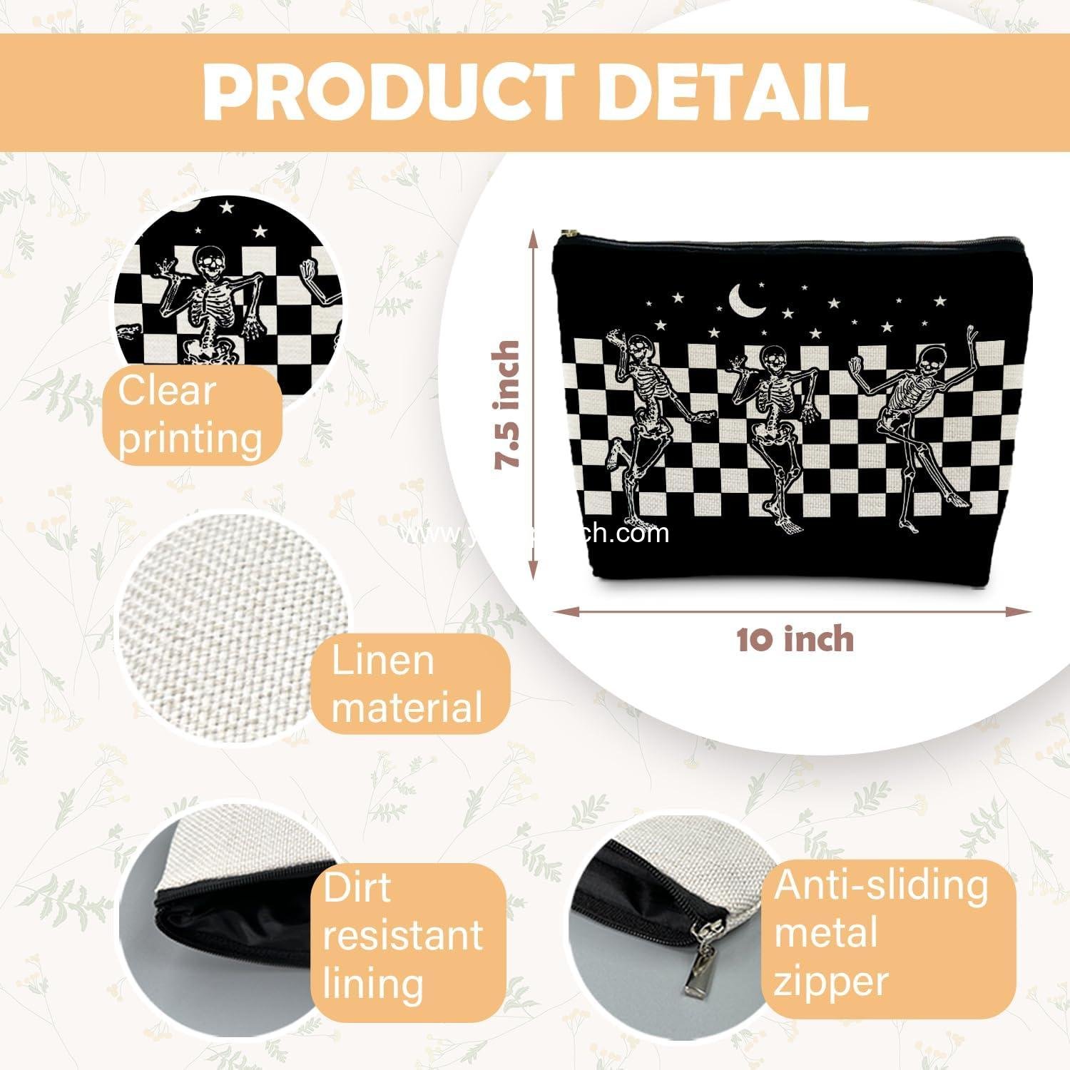 Wholesale Gothic Horror Skeleton Black Makeup Bag Cosmetic Pouch for Women - Spooky Gifts Factory