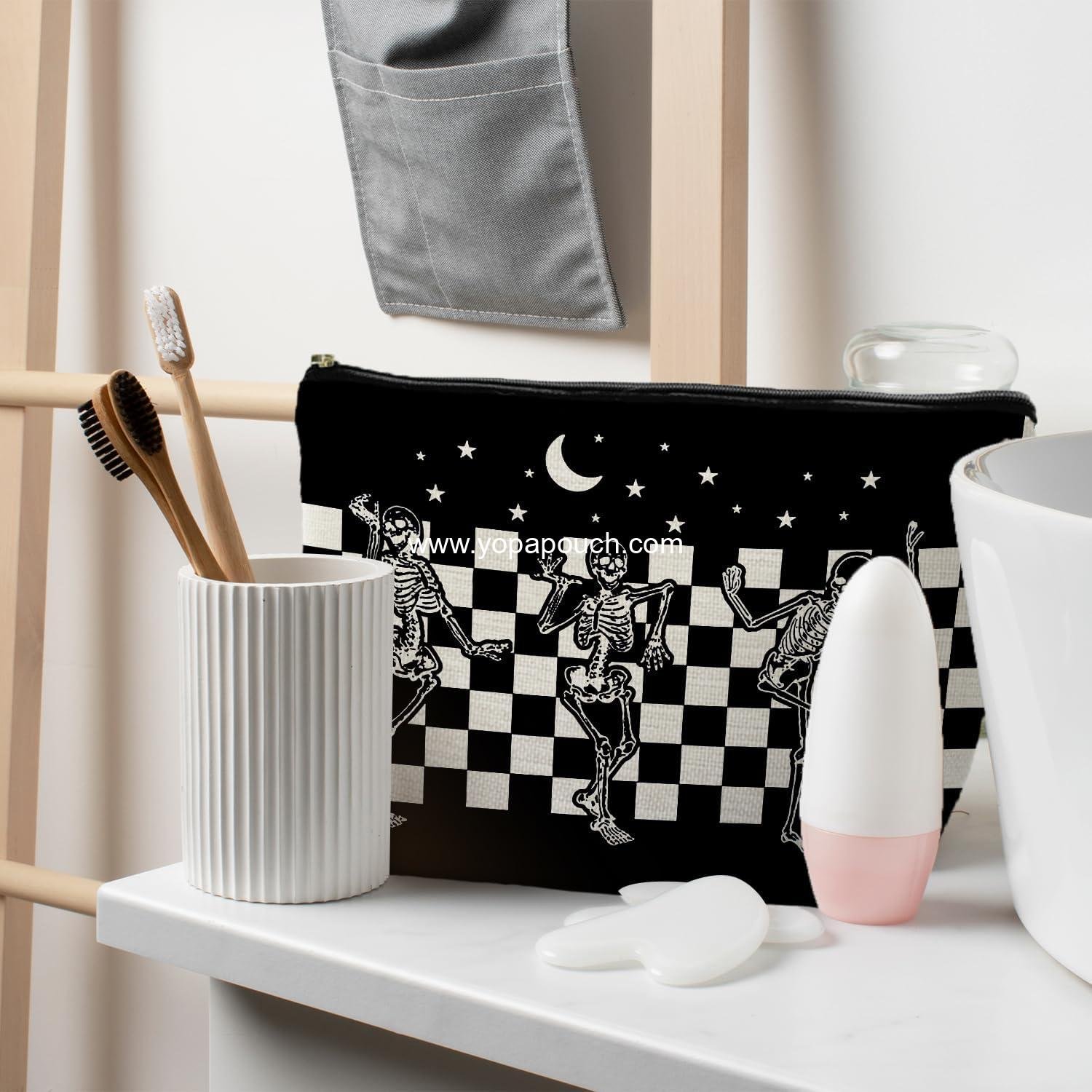 Wholesale Gothic Horror Skeleton Black Makeup Bag Cosmetic Pouch for Women - Spooky Gifts Factory