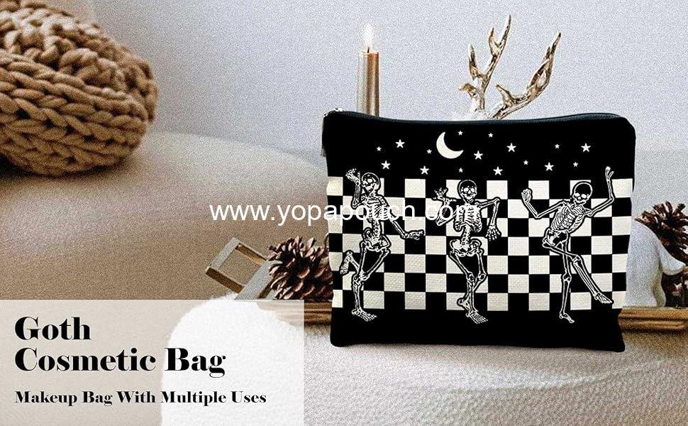 Wholesale Gothic Horror Skeleton Black Makeup Bag Cosmetic Pouch for Women - Spooky Gifts Factory