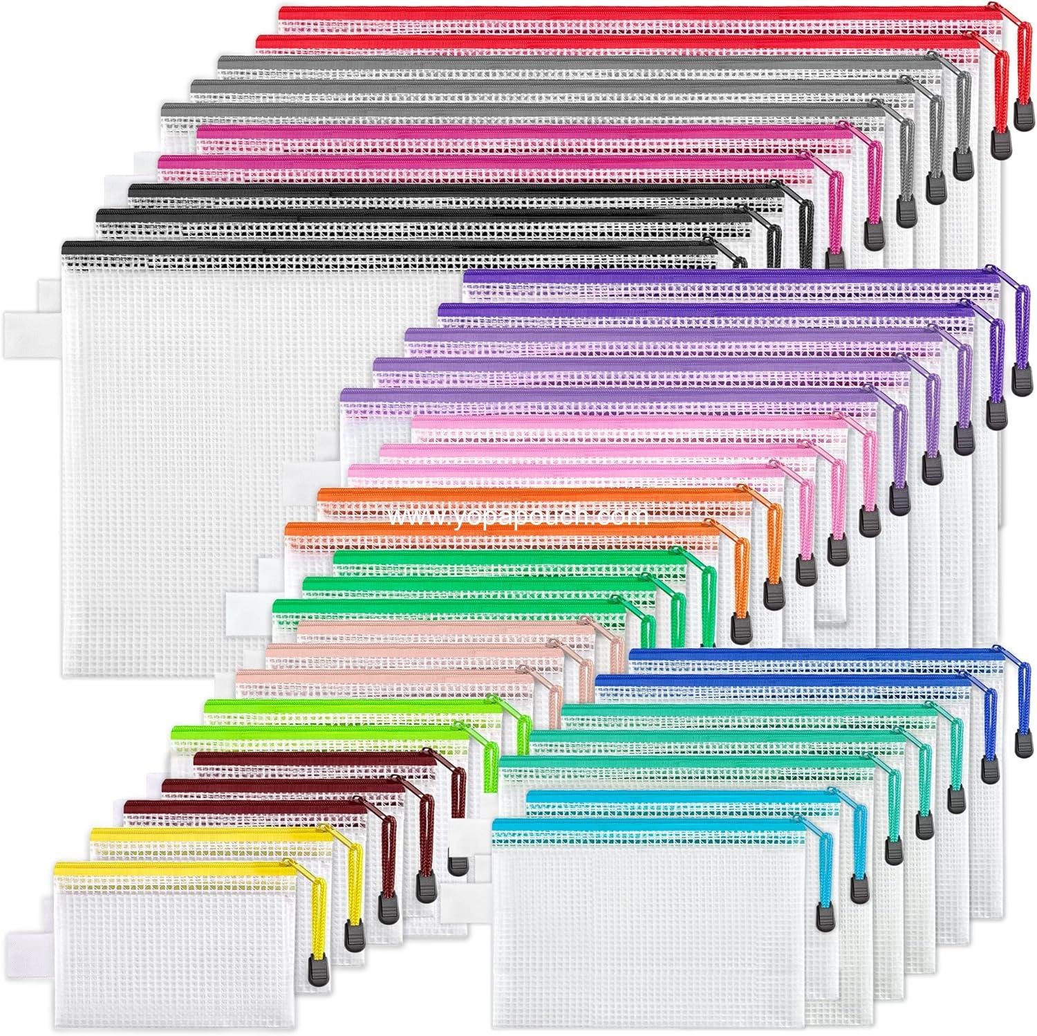 JARLINK 40pcs Mesh Zipper Pouch, 8 Sizes Waterproof Zipper Bags for Board Games Storage, 16 Colors Organization Pouches for School Supplies, Office Appliances, Cosmetics, and Travel Accessories