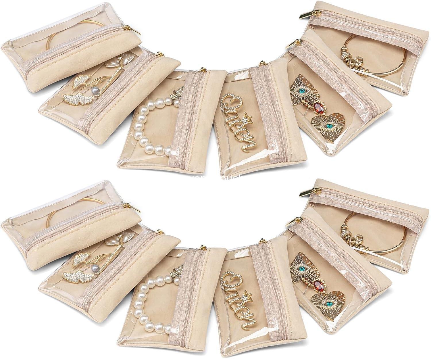 Wholesale Travel Jewelry Organizer with Clear Velvet Bags and Zipper Pouch for Women - 12 Pcs - Gift Idea for Girls Supplier