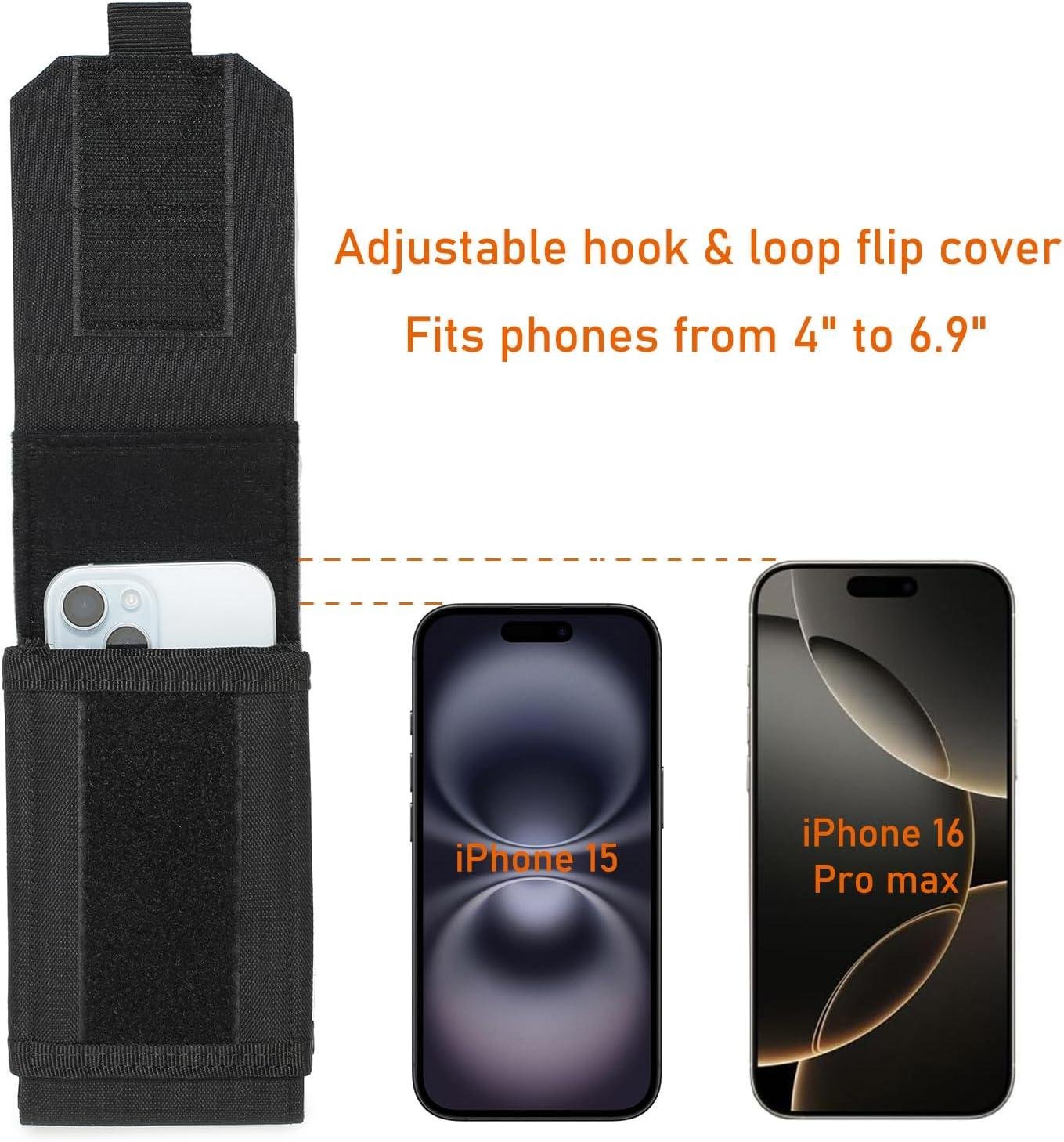 Wholesale Tactical Molle EDC Phone Pouch Universal Dual Mobile Phone Holster with US Flag Patch (Black) - Supplier