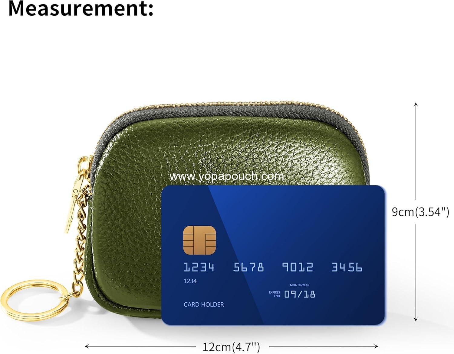 OEM Mini Coin Purse Wallet for Women, Small Zippered Change Pouch with Keychain - Green, Supplier