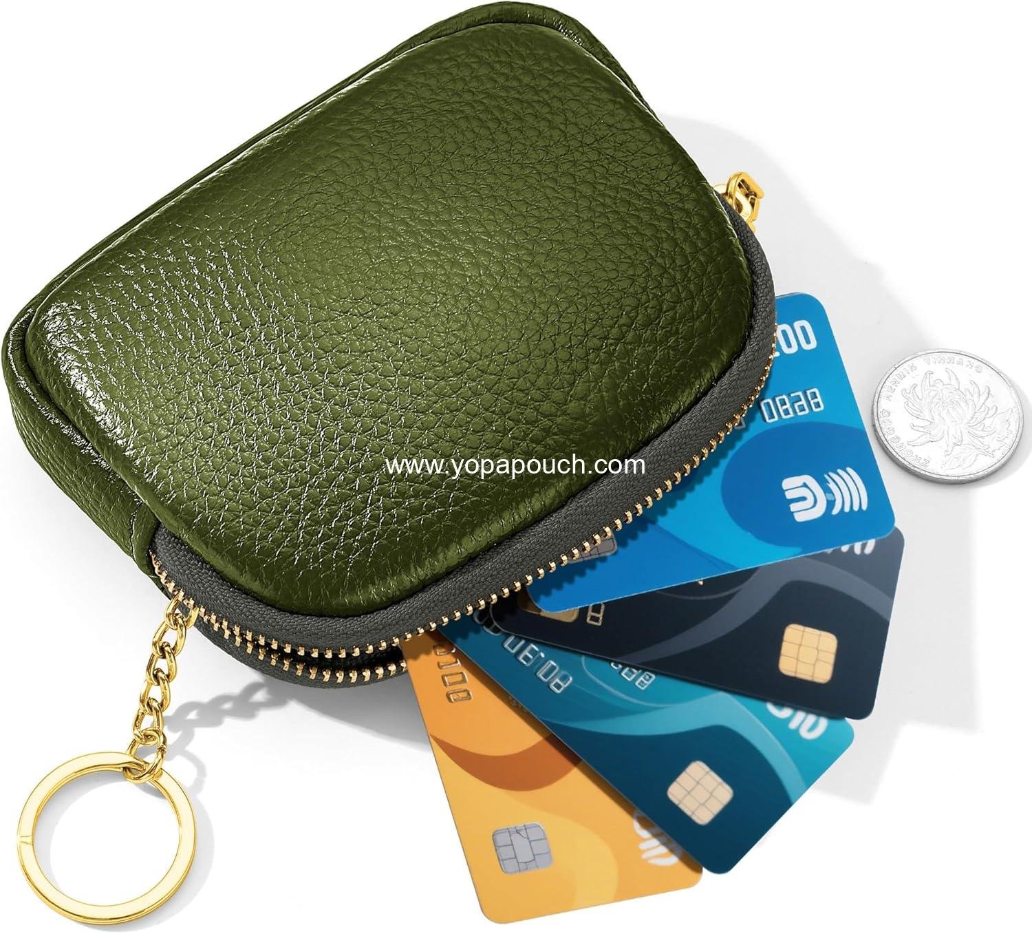 OEM Mini Coin Purse Wallet for Women, Small Zippered Change Pouch with Keychain - Green, Supplier