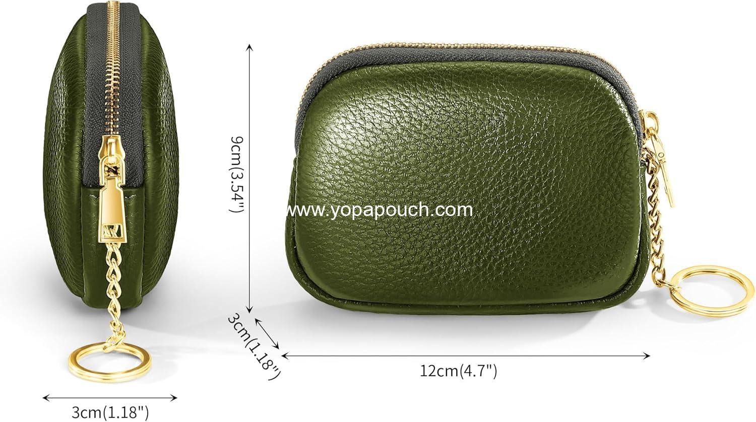 OEM Mini Coin Purse Wallet for Women, Small Zippered Change Pouch with Keychain - Green, Supplier
