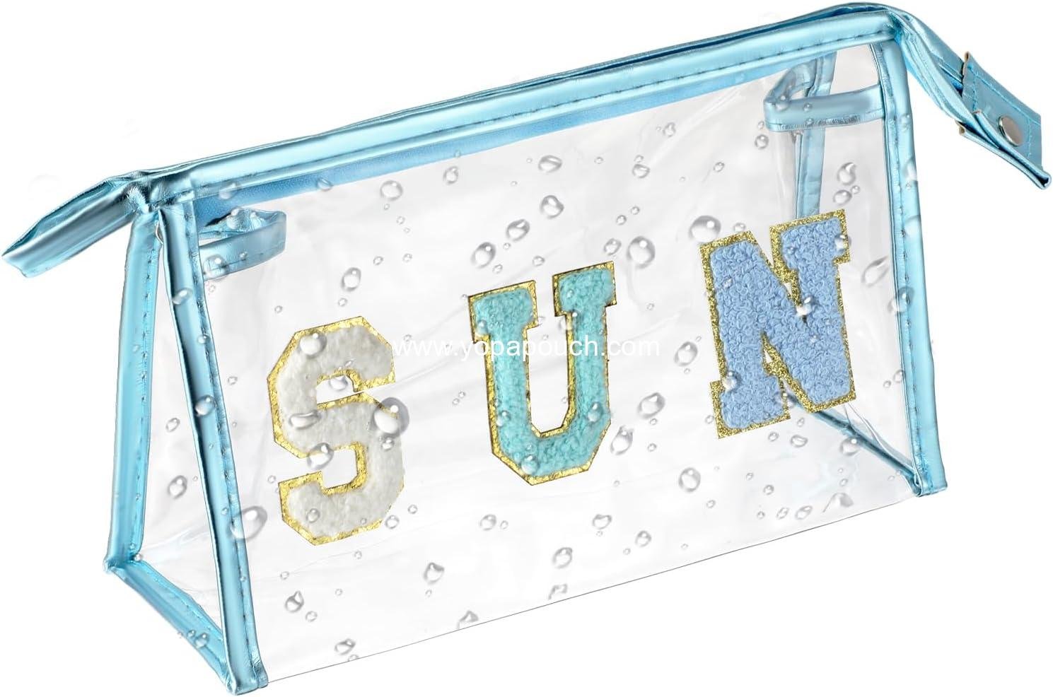 Clear Sun Bag, Sunscreen Bags Waterproof Sunscreen Pouch with Zipper, Clear Chenille Sun Pouch, Travel Toiletry Makeup Bags for Women Girls