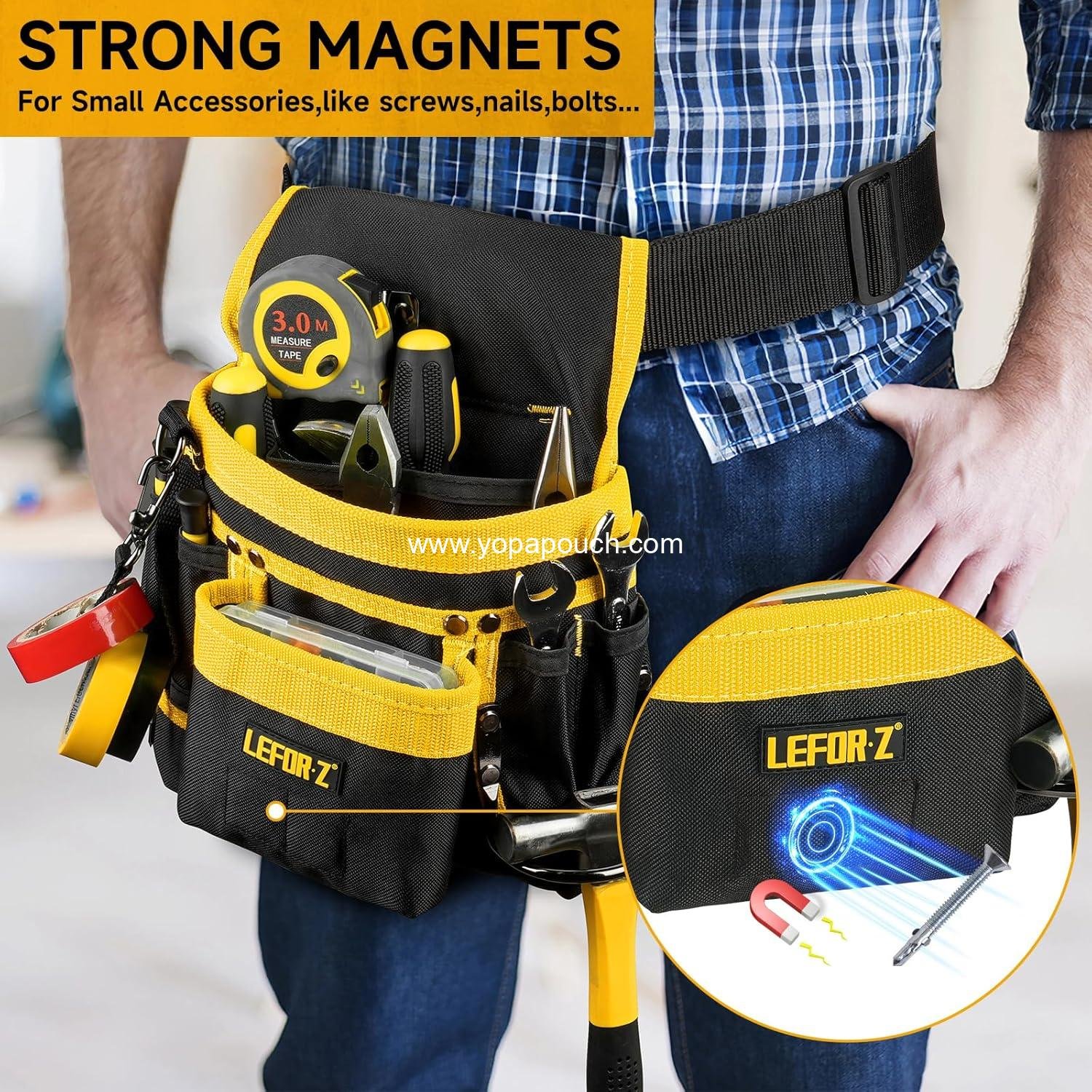 Wholesale Magnetic Tool Pouch - 14-Pocket Adjustable Tool Belt for Electricians, Carpenters, and Construction Workers - Detachable Work Apron, Black-Yellow Supplier