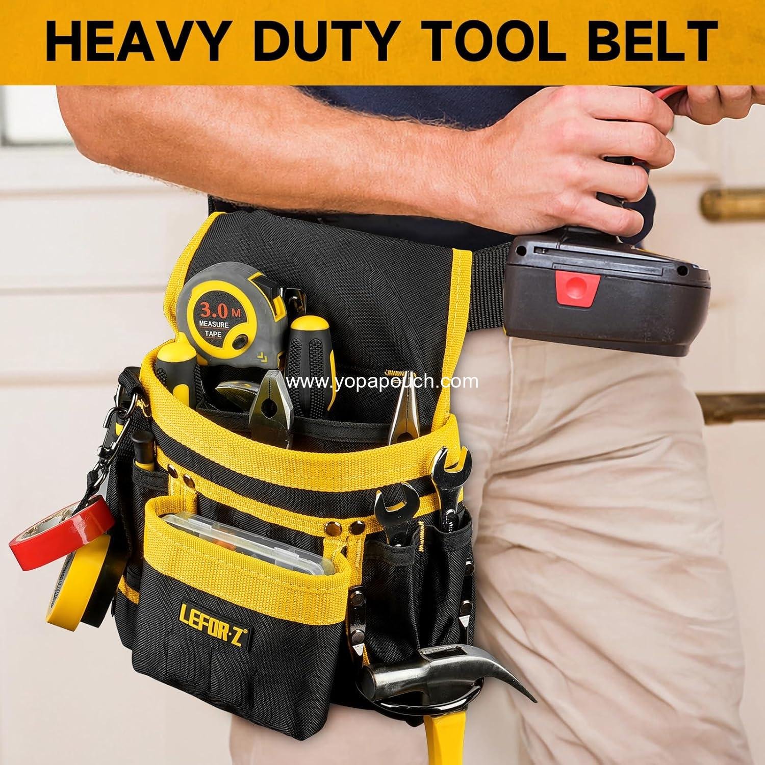 Wholesale Magnetic Tool Pouch - 14-Pocket Adjustable Tool Belt for Electricians, Carpenters, and Construction Workers - Detachable Work Apron, Black-Yellow Supplier
