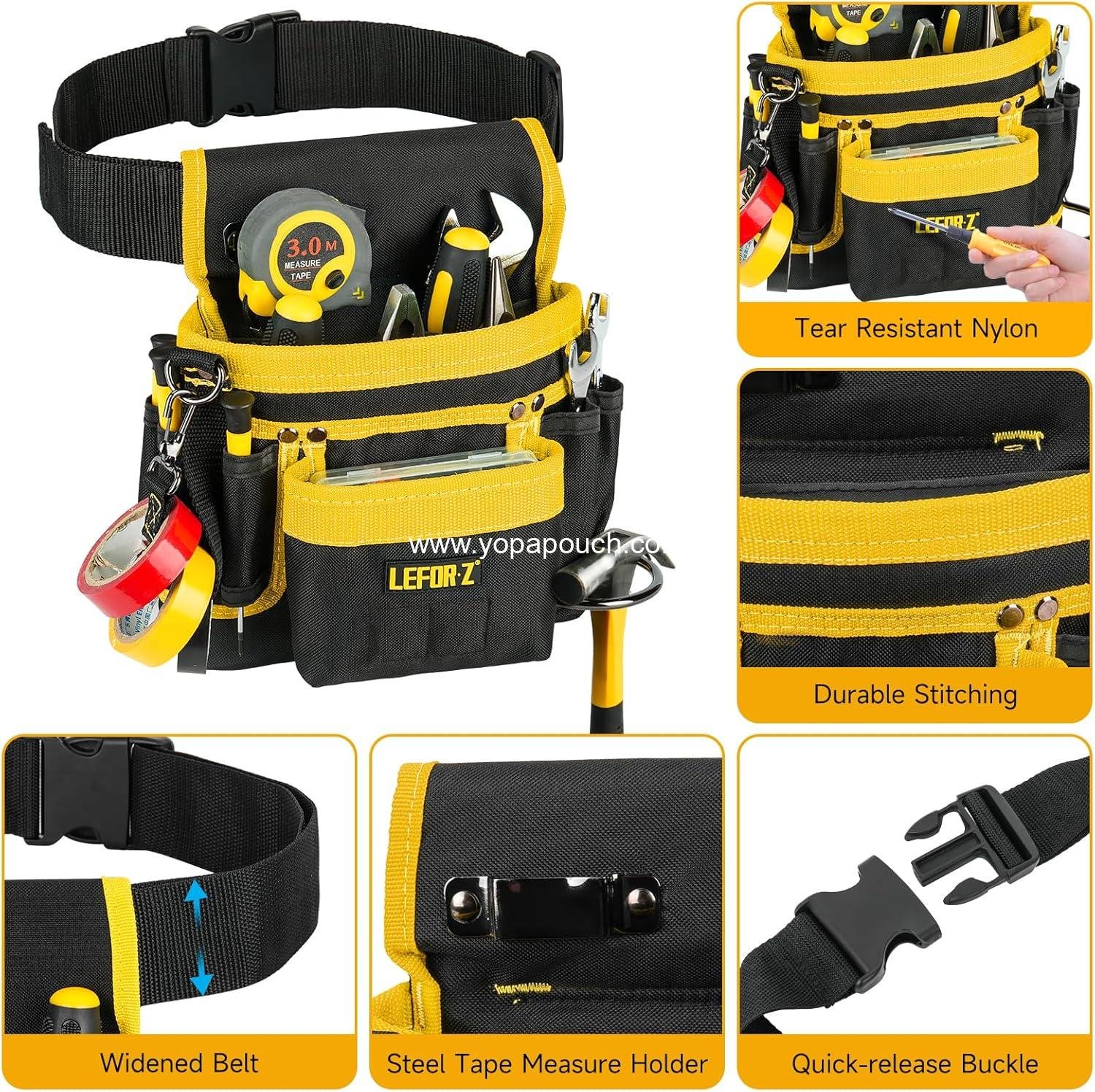 Wholesale Magnetic Tool Pouch - 14-Pocket Adjustable Tool Belt for Electricians, Carpenters, and Construction Workers - Detachable Work Apron, Black-Yellow Supplier