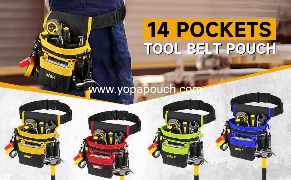 Wholesale Magnetic Tool Pouch - 14-Pocket Adjustable Tool Belt for Electricians, Carpenters, and Construction Workers - Detachable Work Apron, Black-Yellow Supplier