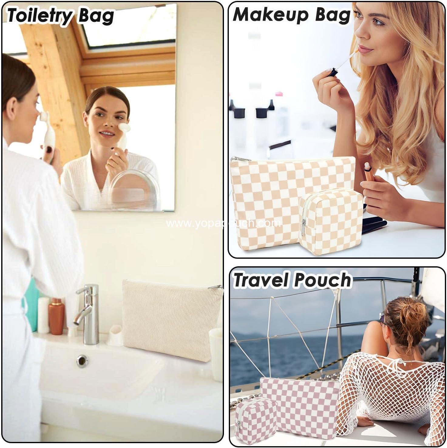 Wholesale Checkered Makeup Bag Travel Cosmetic Organizer with Zipper & Compartments for Women Girls - Manufacturer