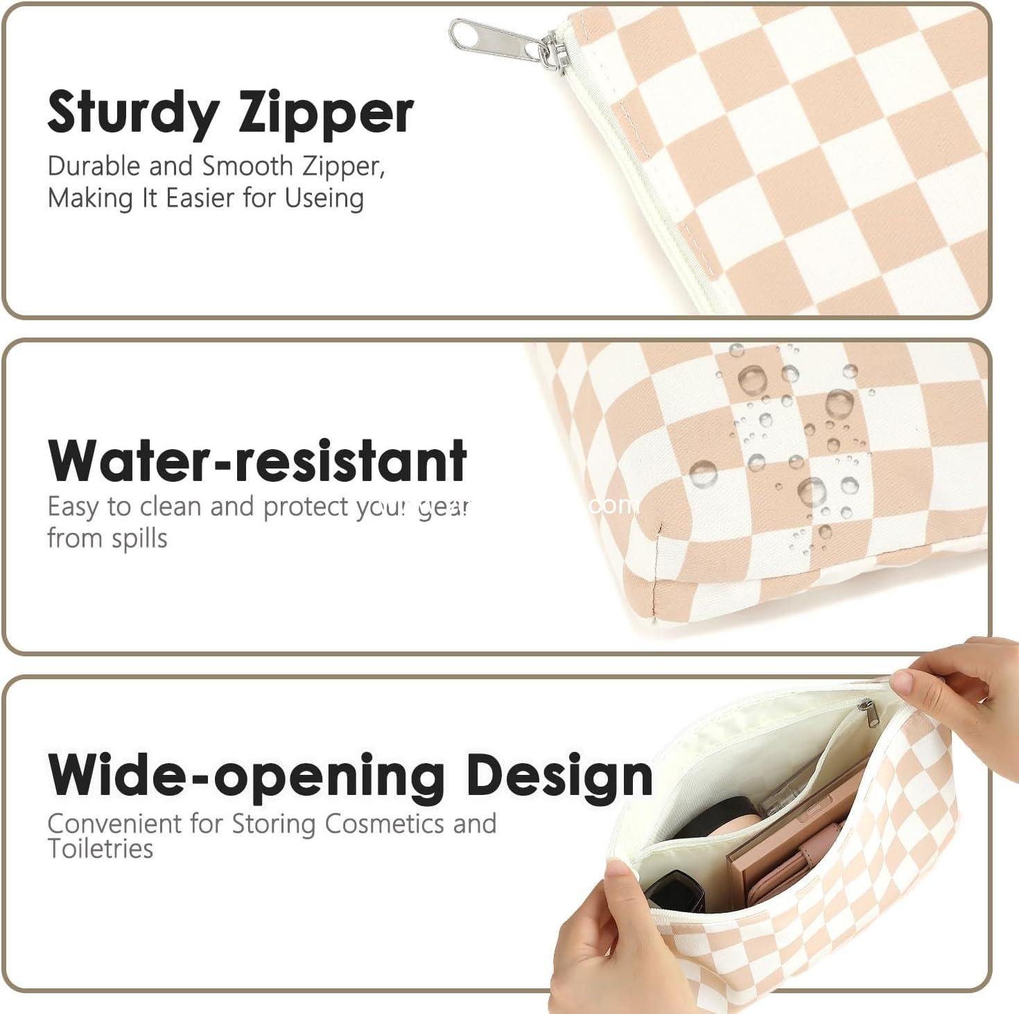 Wholesale Checkered Makeup Bag Travel Cosmetic Organizer with Zipper & Compartments for Women Girls - Manufacturer