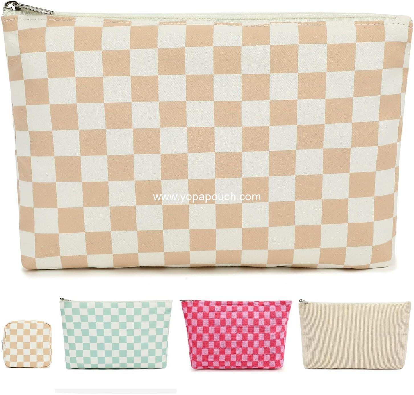 Checkered Makeup Bag, Travel Cosmetic Bag Organizer Toiletry Bag Make Up Bags with Zipper & Compartments for Women Girls