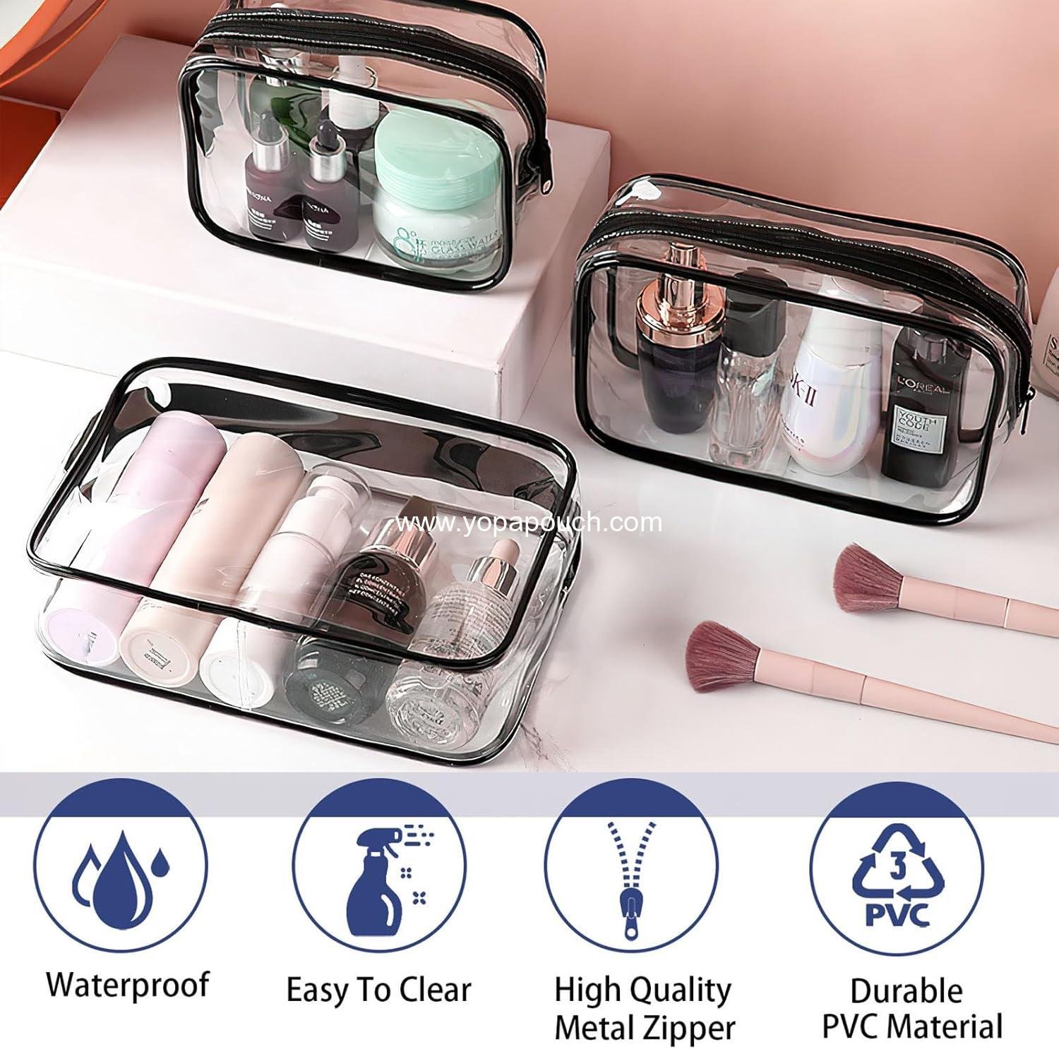 Wholesale 6 Pieces Clear Cosmetics Bags, TSA Approved Toiletry Bags for Travel, Waterproof PVC Zippered Makeup Organizer Case for Vacation and Bathroom (Large) Supplier Wholesale 6 Pieces Clear Cosmetics Bags, TSA Approved Toiletry Bags for Travel, Waterproof PVC Zippered Makeup Organizer Case for Vacation and Bathroom (Large) Supplier