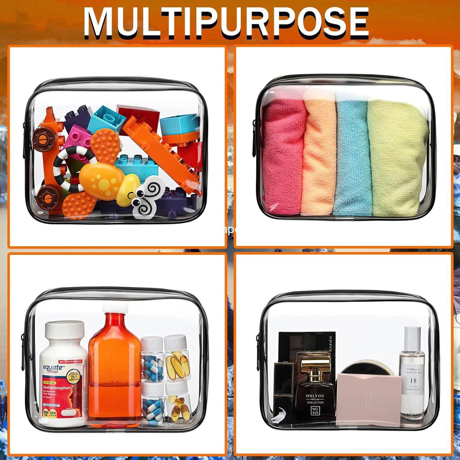 Wholesale 6 Pieces Clear Cosmetics Bags, TSA Approved Toiletry Bags for Travel, Waterproof PVC Zippered Makeup Organizer Case for Vacation and Bathroom (Large) Supplier Wholesale 6 Pieces Clear Cosmetics Bags, TSA Approved Toiletry Bags for Travel, Waterproof PVC Zippered Makeup Organizer Case for Vacation and Bathroom (Large) Supplier
