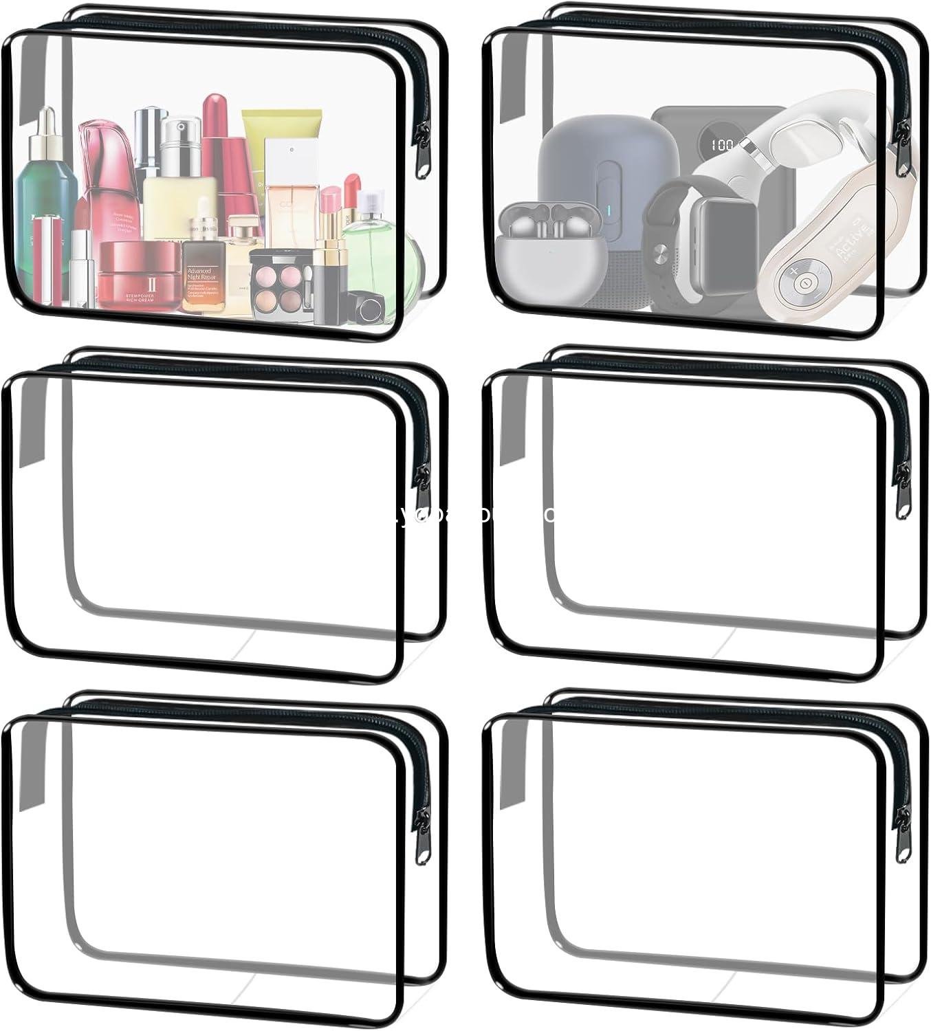 6 Pieces Clear Cosmetics Bag Bulk, TSA Approved Toiletry Bag for Travel, PVC Zippered Clear Pouch Cosmetic Makeup Bag Waterproof Vinyl Plastic Organizer Case for Vacation Bathroom (Large)