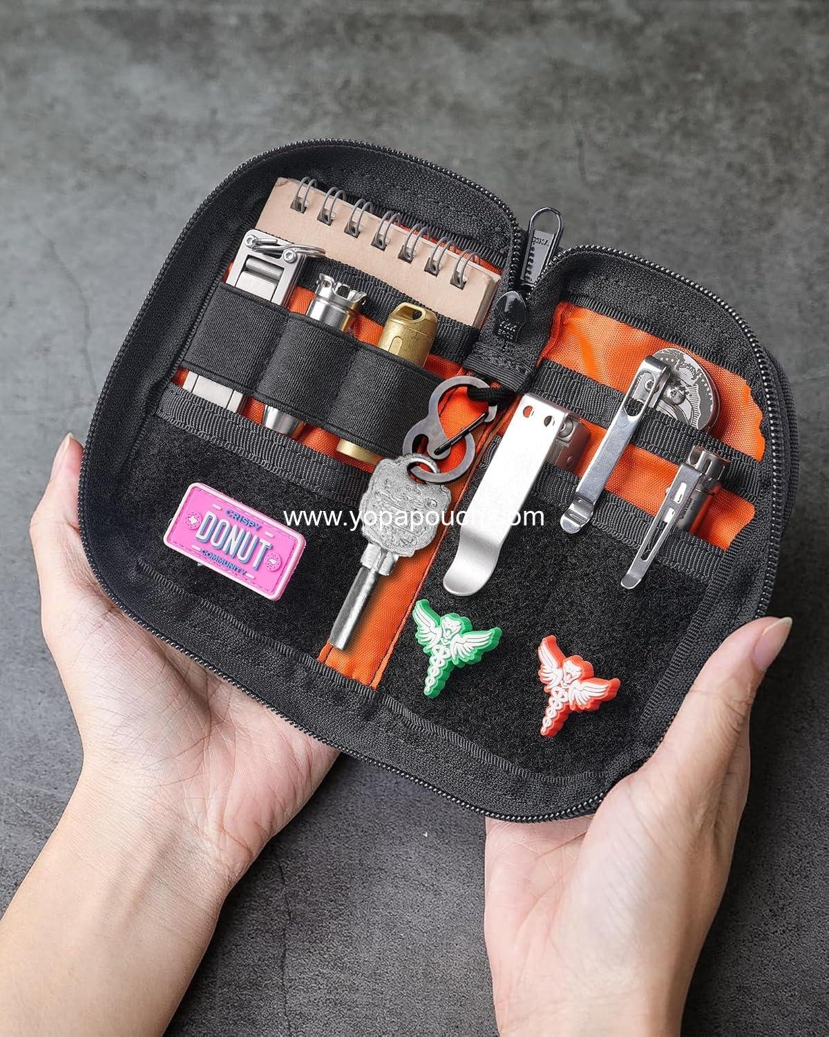 Wholesale Small Pocket Organizer with 9 Compartments, Tool Pouch with Patches Display Panel, Mini Organizer Bag for Men (Black) - Manufacturer Wholesale Small Pocket Organizer with 9 Compartments, Tool Pouch with Patches Display Panel, Mini Organizer Bag for Men (Black) - Manufacturer