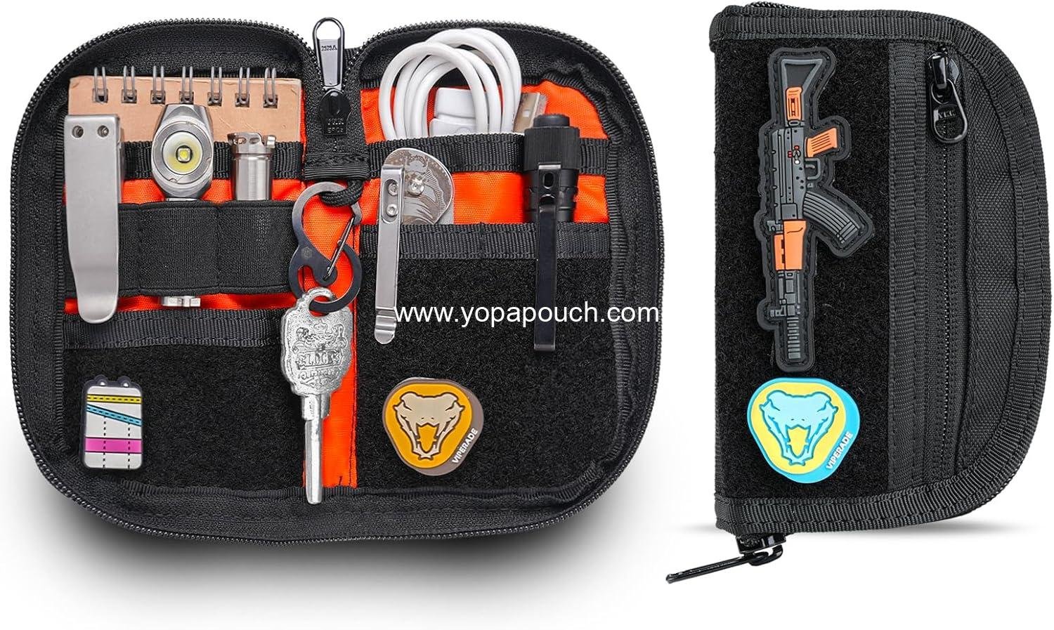 VIPERADE VE21 EDC Pouch Small Pocket Organizer with 9 Compartments, Pocket Tool Pouch with Patches Display Panel, Mini Organizer Bag for Men (Black)