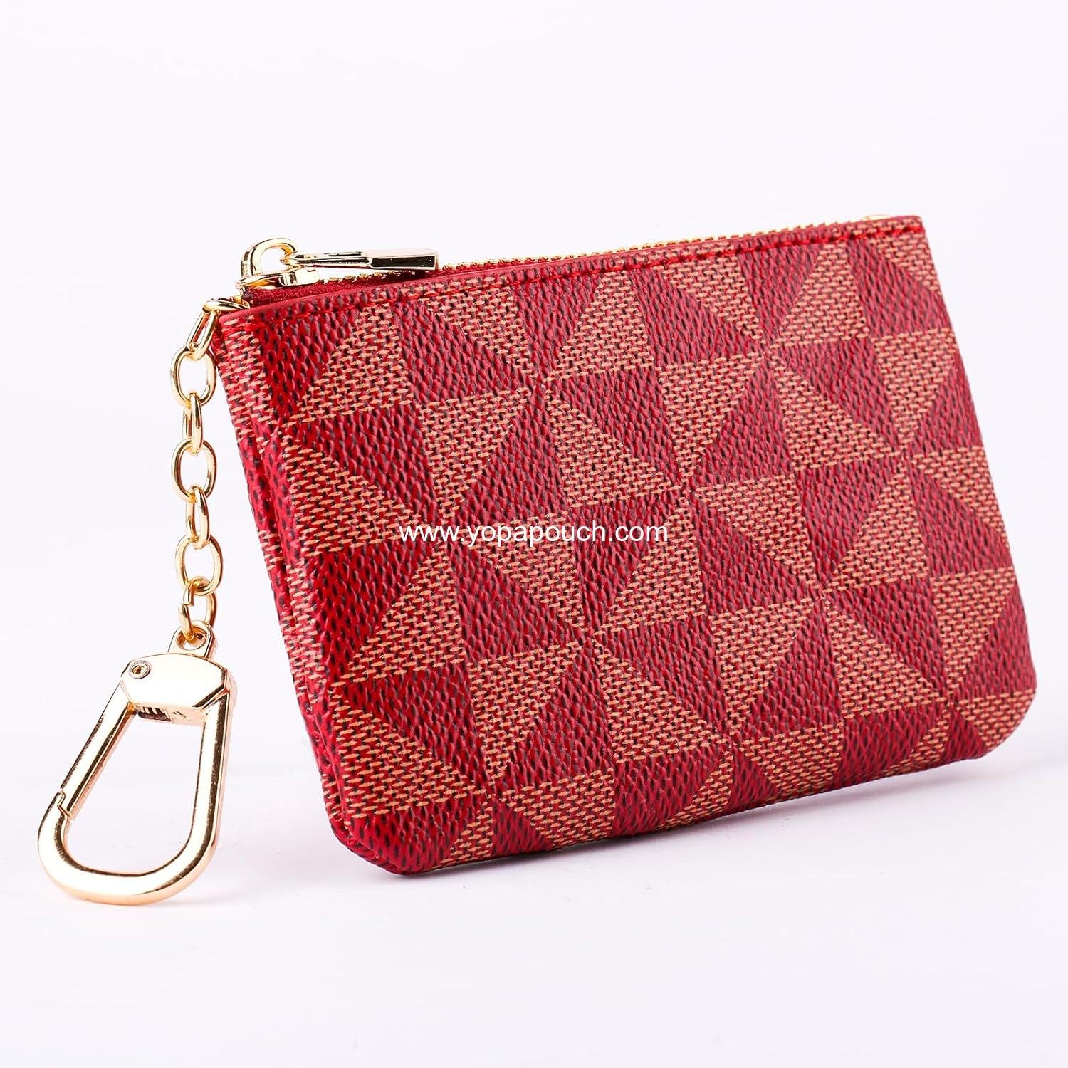 Wholesale Leather Coin Purse for Women with KeyChain, Small Zipper Change Pouch, Card Holder Wallet Clutch for Women & Men (Claret) - Factory