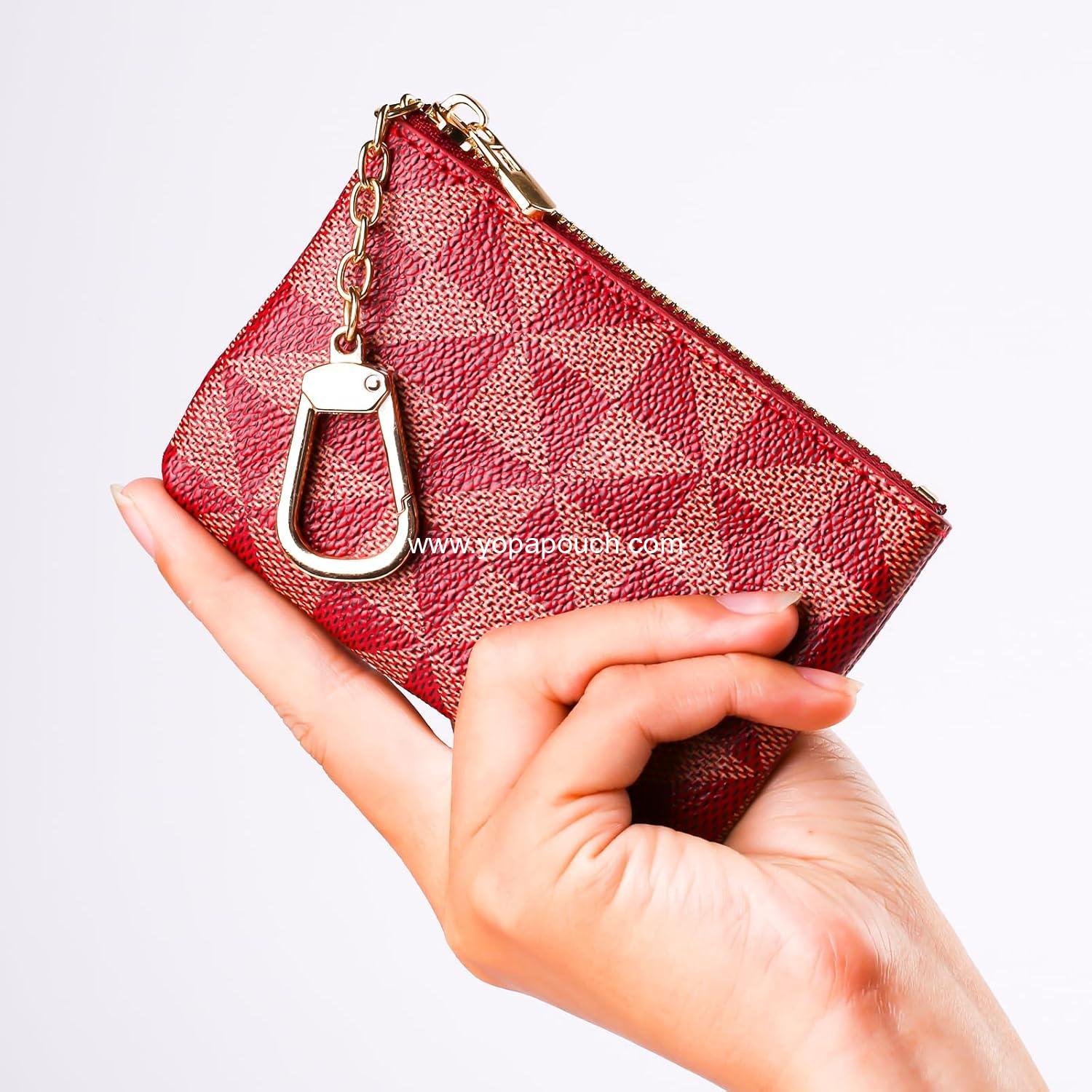 Wholesale Leather Coin Purse for Women with KeyChain, Small Zipper Change Pouch, Card Holder Wallet Clutch for Women & Men (Claret) - Factory