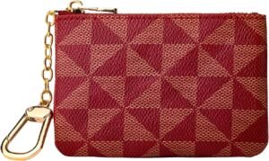 Leather Coin Purse for Women with KeyChain Small Zipper Change Purse coin Pouch Card Holder Wallet Clutch for Women & Men(Claret)