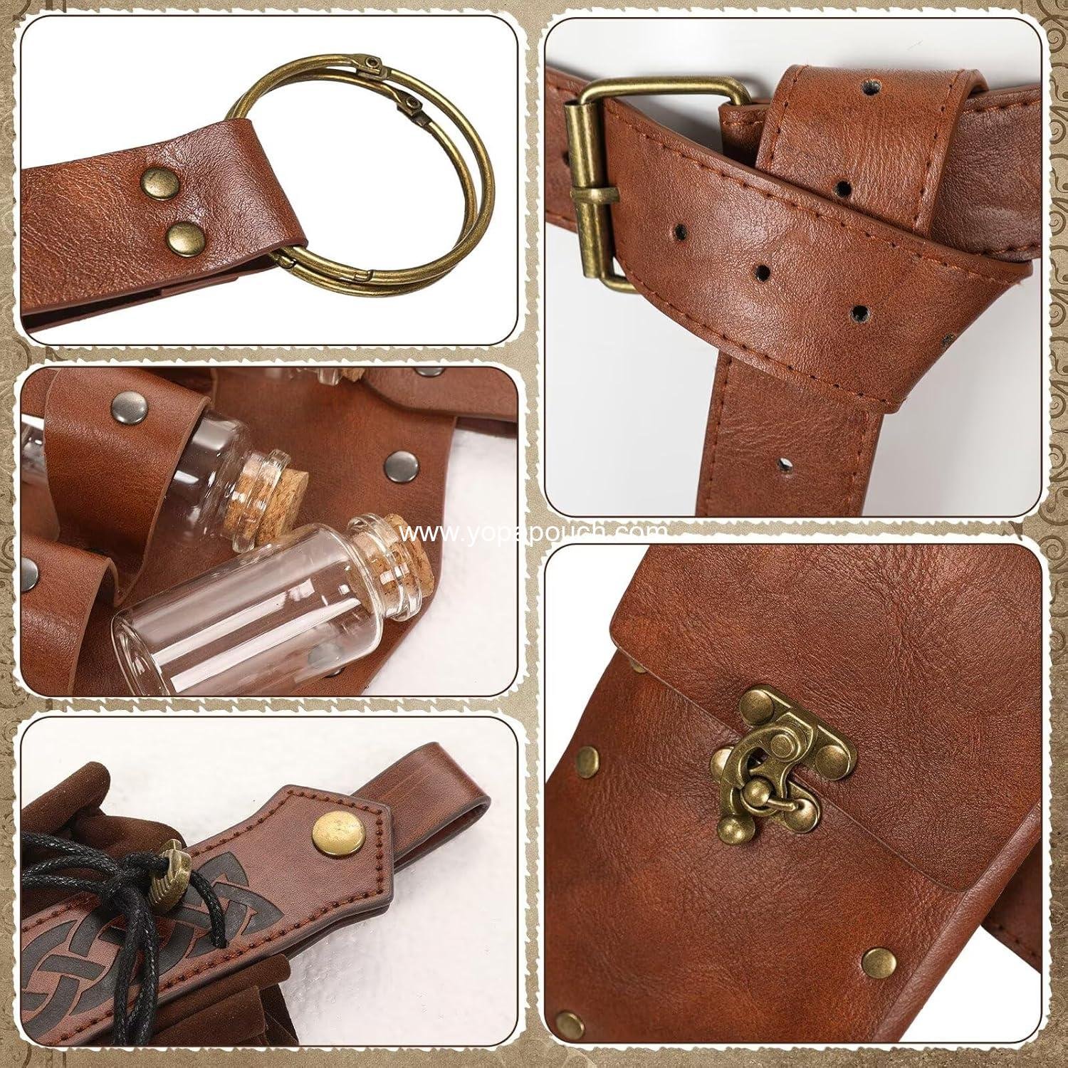 Wholesale Medieval Pirate Leather Belt Pouch for Potion Bottle Costume - Unisex Halloween Accessory (B Brown) Supplier