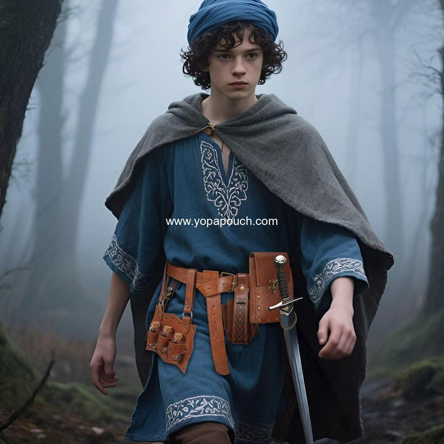 Wholesale Medieval Pirate Leather Belt Pouch for Potion Bottle Costume - Unisex Halloween Accessory (B Brown) Supplier