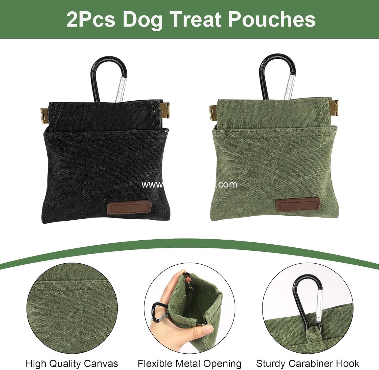 Wholesale Dog Treat Pouch 2Pcs, Portable Auto Closing Bag with Carabiner for Training, Travel, or Outdoor Use Black Green - Supplier