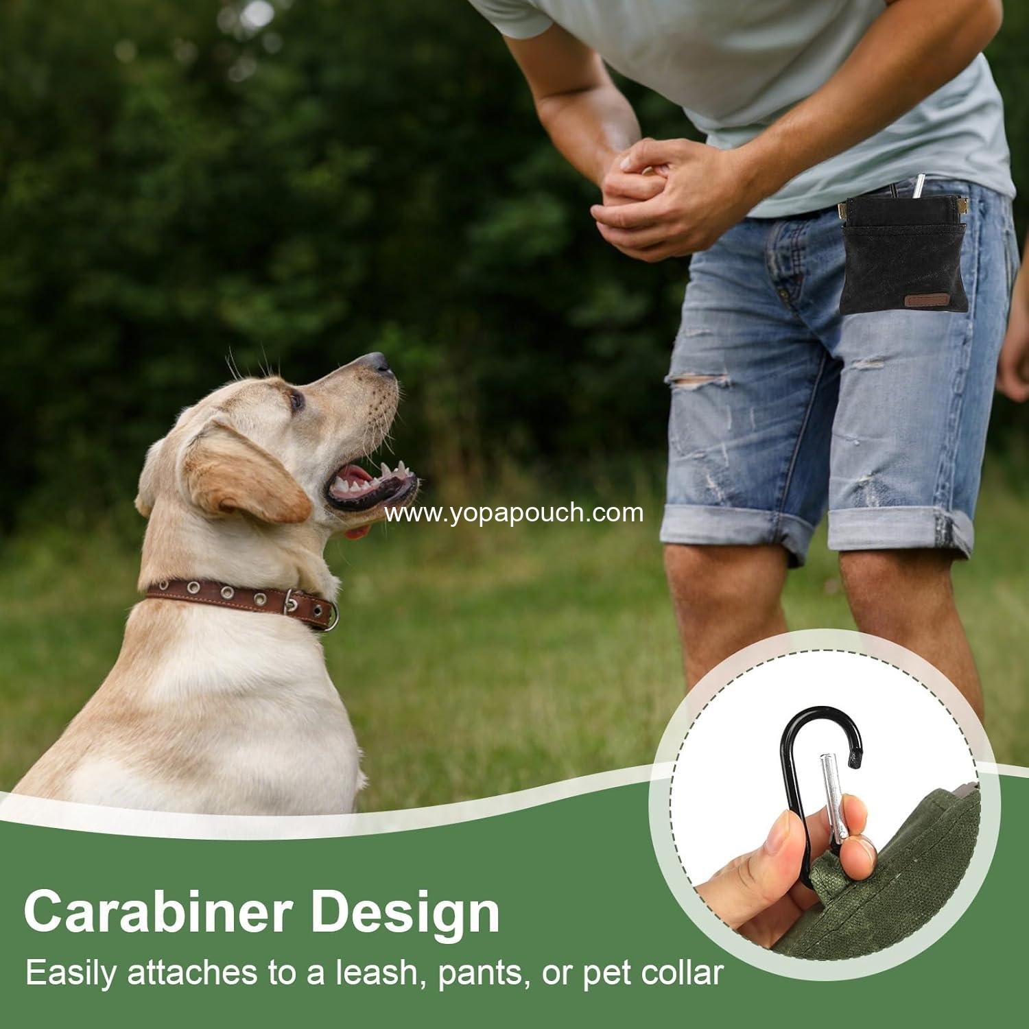 Wholesale Dog Treat Pouch 2Pcs, Portable Auto Closing Bag with Carabiner for Training, Travel, or Outdoor Use Black Green - Supplier