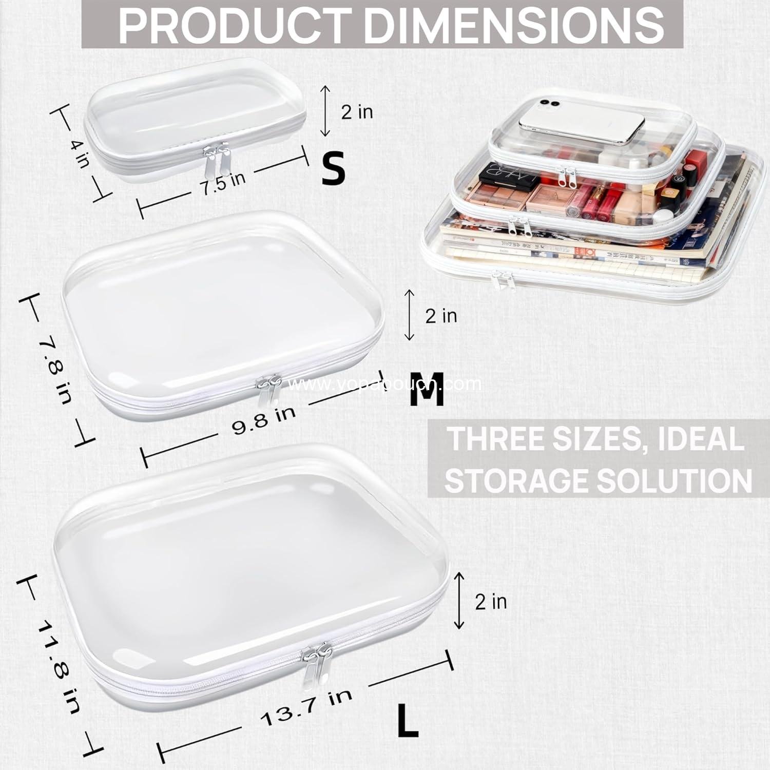 Wholesale 3PCS Clear Hard Plastic Zipper Case, Double Zipper Storage Pouch, Portable Travel Organizer for Makeup, Toys, Snacks, Cosmetics, Pencils, Diapers, Toiletries - Supplier