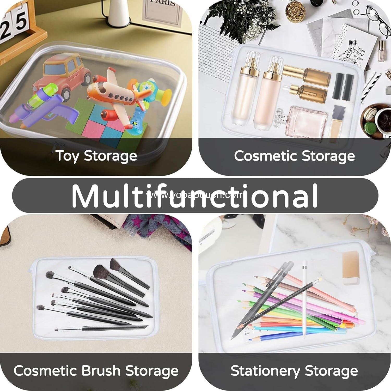 Wholesale 3PCS Clear Hard Plastic Zipper Case, Double Zipper Storage Pouch, Portable Travel Organizer for Makeup, Toys, Snacks, Cosmetics, Pencils, Diapers, Toiletries - Supplier