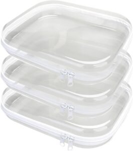 3PCS Clear Hard Plastic Zipper Case, Double Zippers Hard Pouch, Portable Travel Organizer Bin Clear Makeup Bag for Toy Storage, Snack Bag, Cosmetics, Pencil Case, Diaper Bag, Toiletry Bag