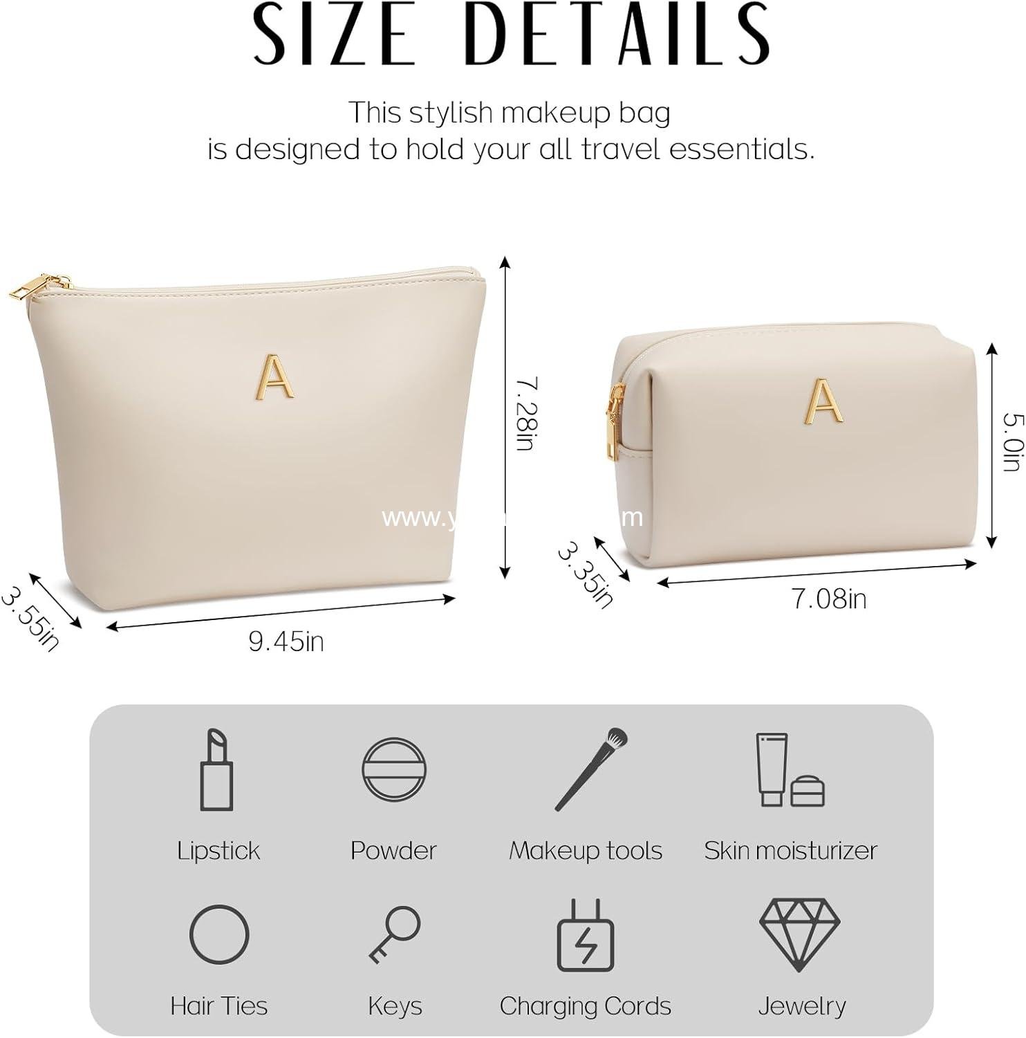 Wholesale Initial Makeup Bag Set for Girls - Personalized Gifts for Bridesmaids, Friends, Graduation, Teachers - PU Leather Cosmetic Travel Toiletry Bag (Beige, A) Supplier