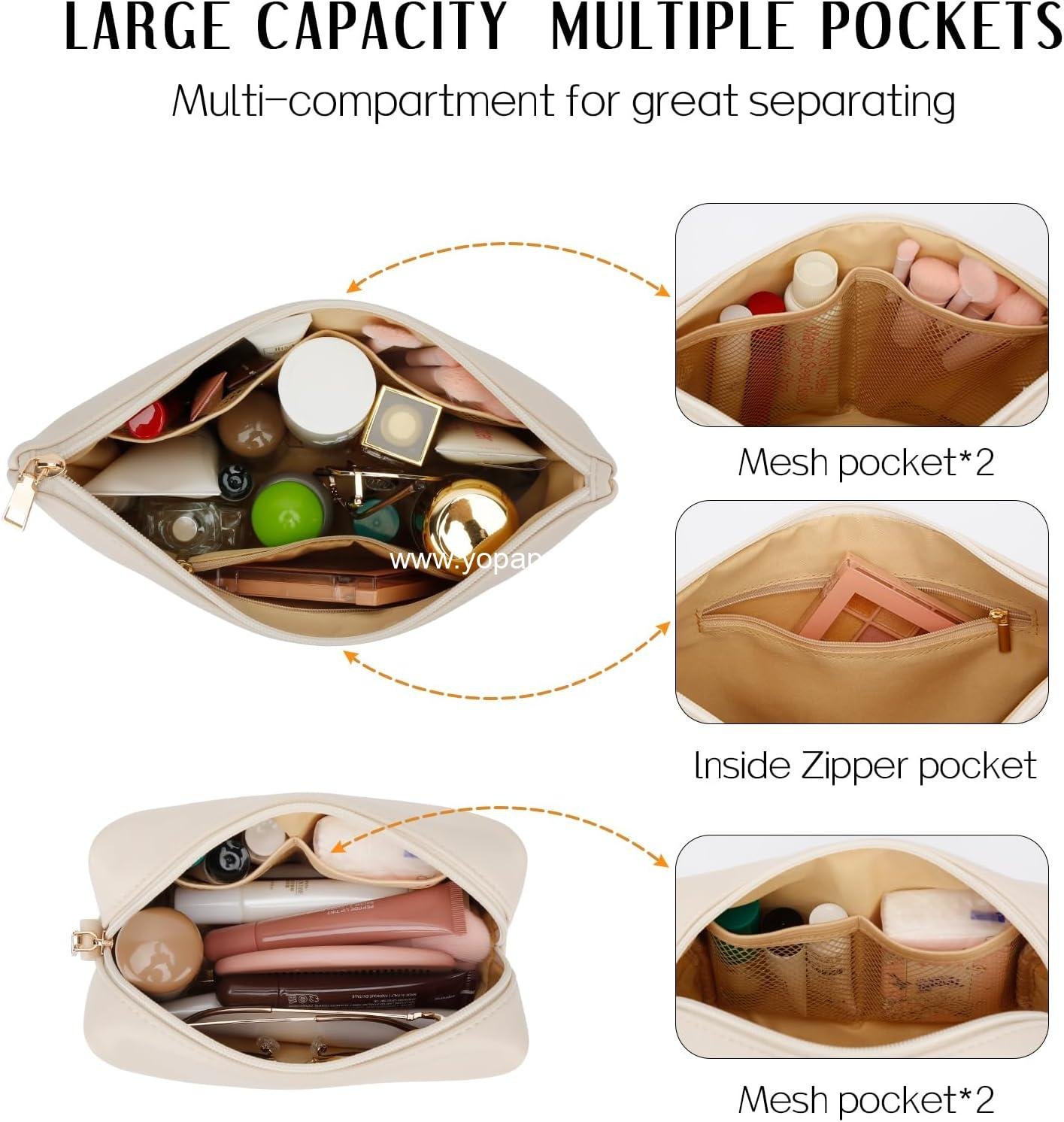 Wholesale Initial Makeup Bag Set for Girls - Personalized Gifts for Bridesmaids, Friends, Graduation, Teachers - PU Leather Cosmetic Travel Toiletry Bag (Beige, A) Supplier