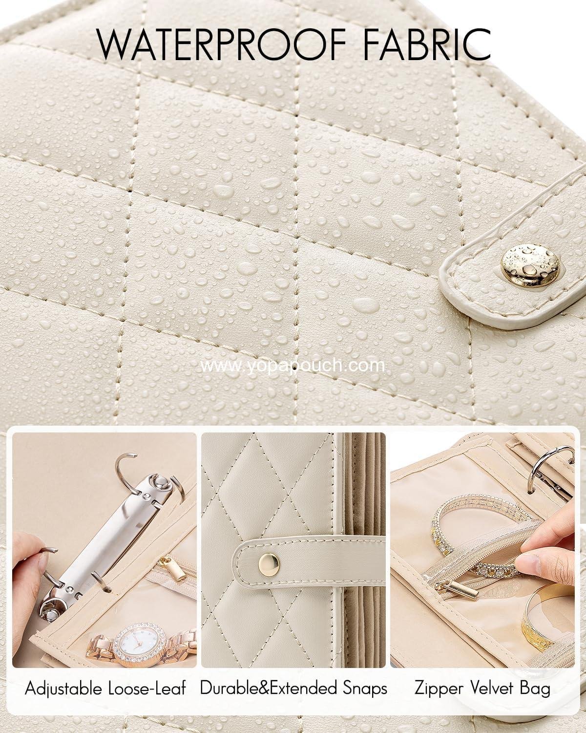 Wholesale Jewelry Organizer Case, Travel Jewelry Storage Book with Clear Zipper Velvet Pouches for Rings, Necklaces, Earrings - Cream White, Supplier